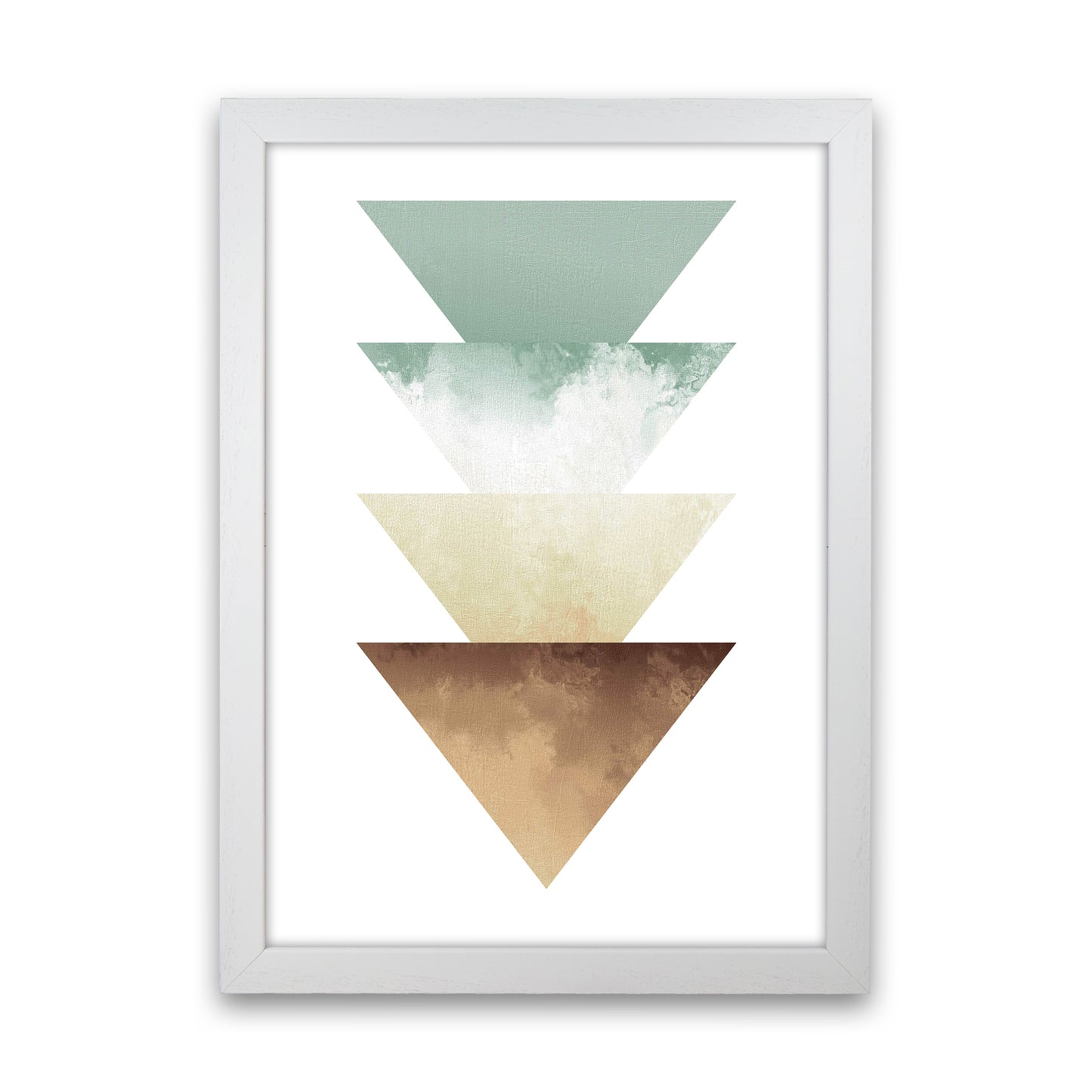 Green And Beige Watercolour Triangles Abstract Art Print by Pixy Paper White Grain