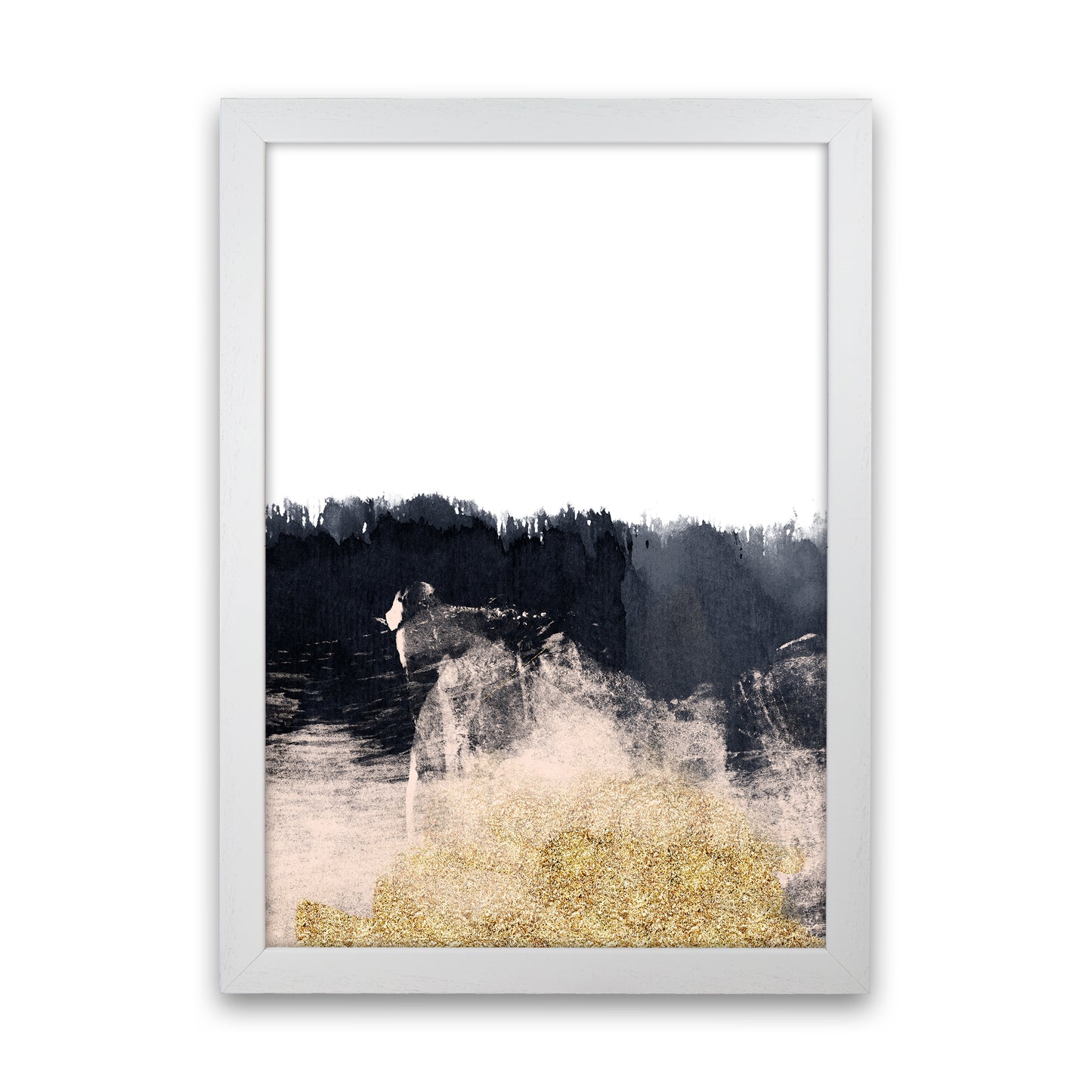 Lux Half Navy And Gold Paint Strokes Art Print by Pixy Paper White Grain