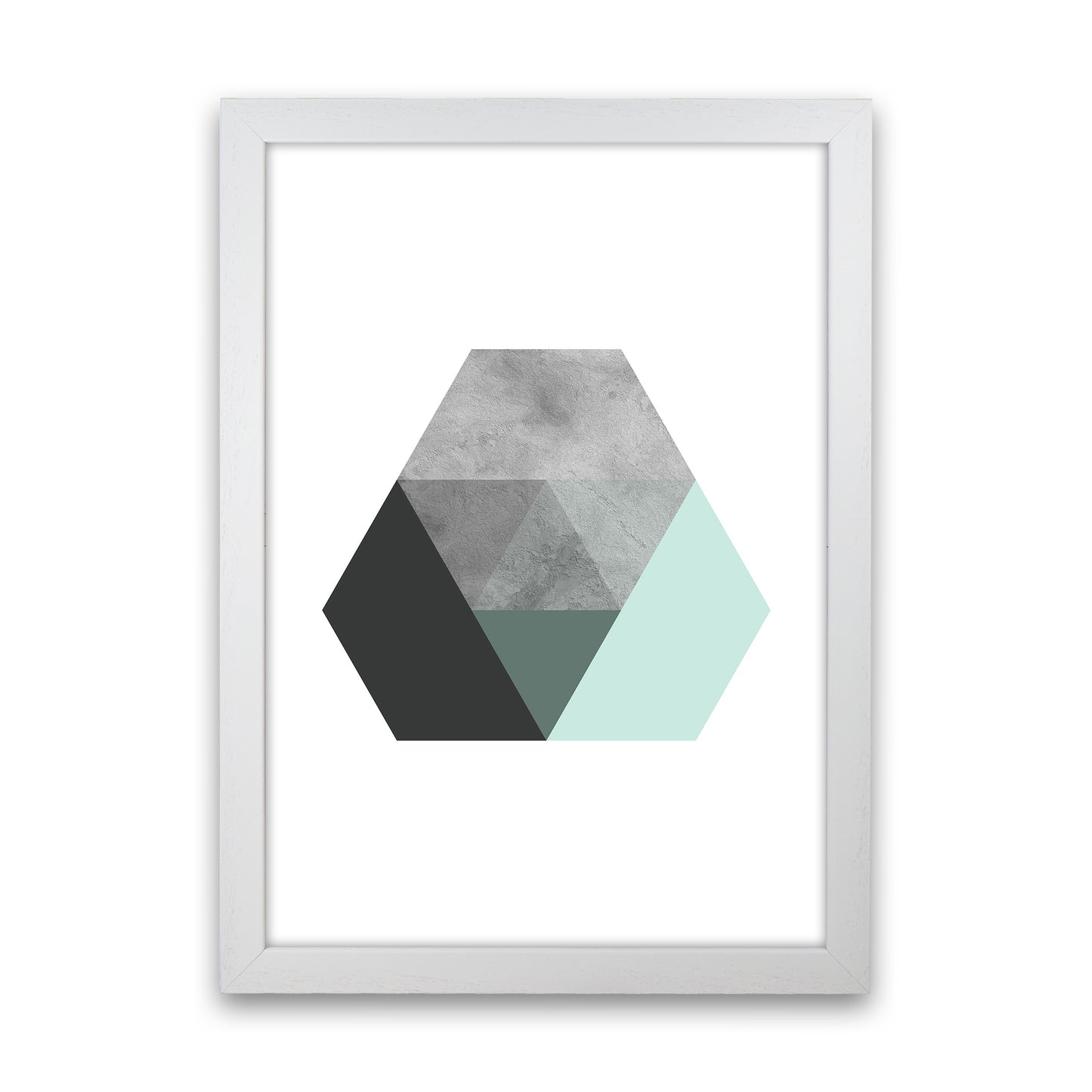 Geometric Mint And Black Hexagon Art Print by Pixy Paper White Grain