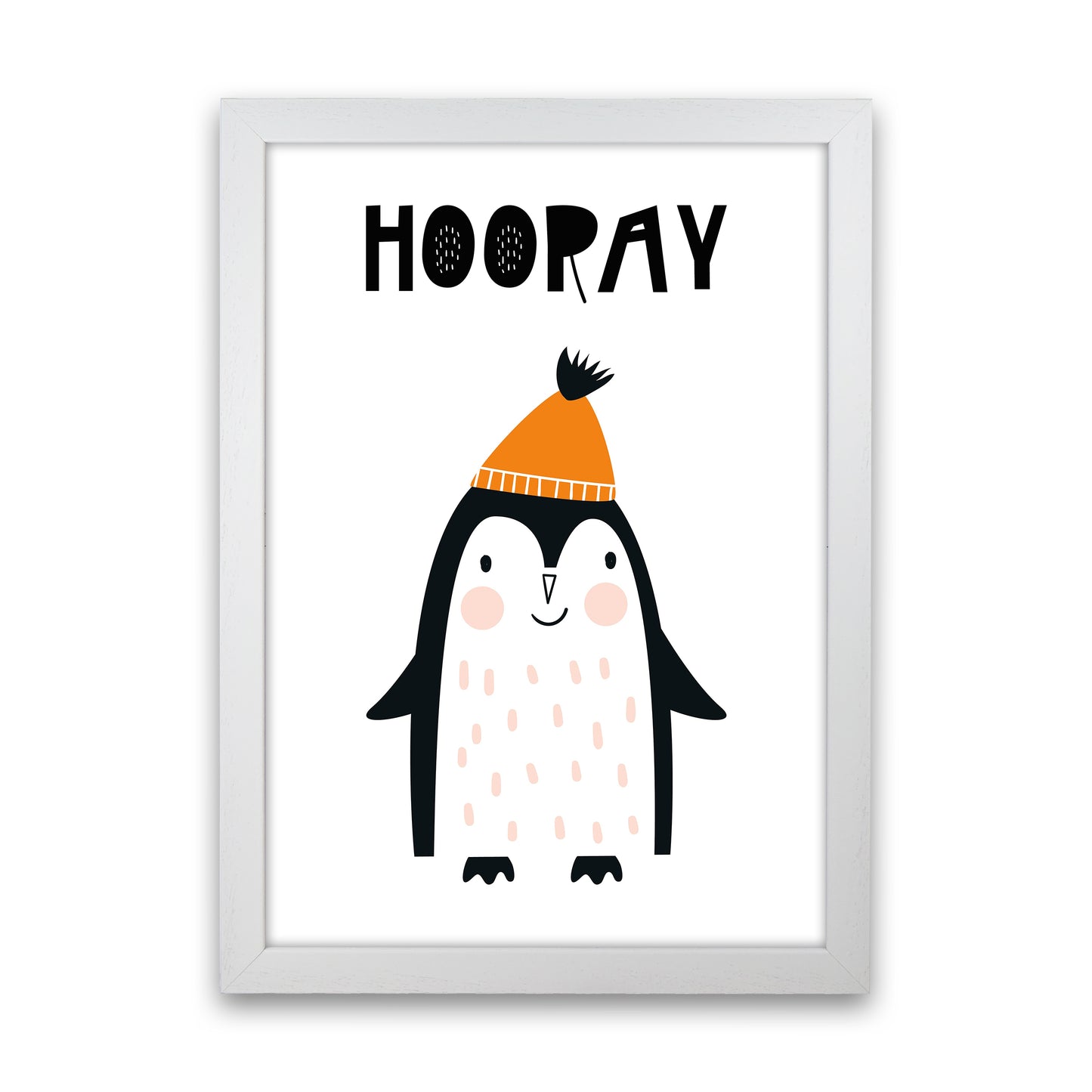 Hooray Penguin Animal Art Print by Pixy Paper White Grain