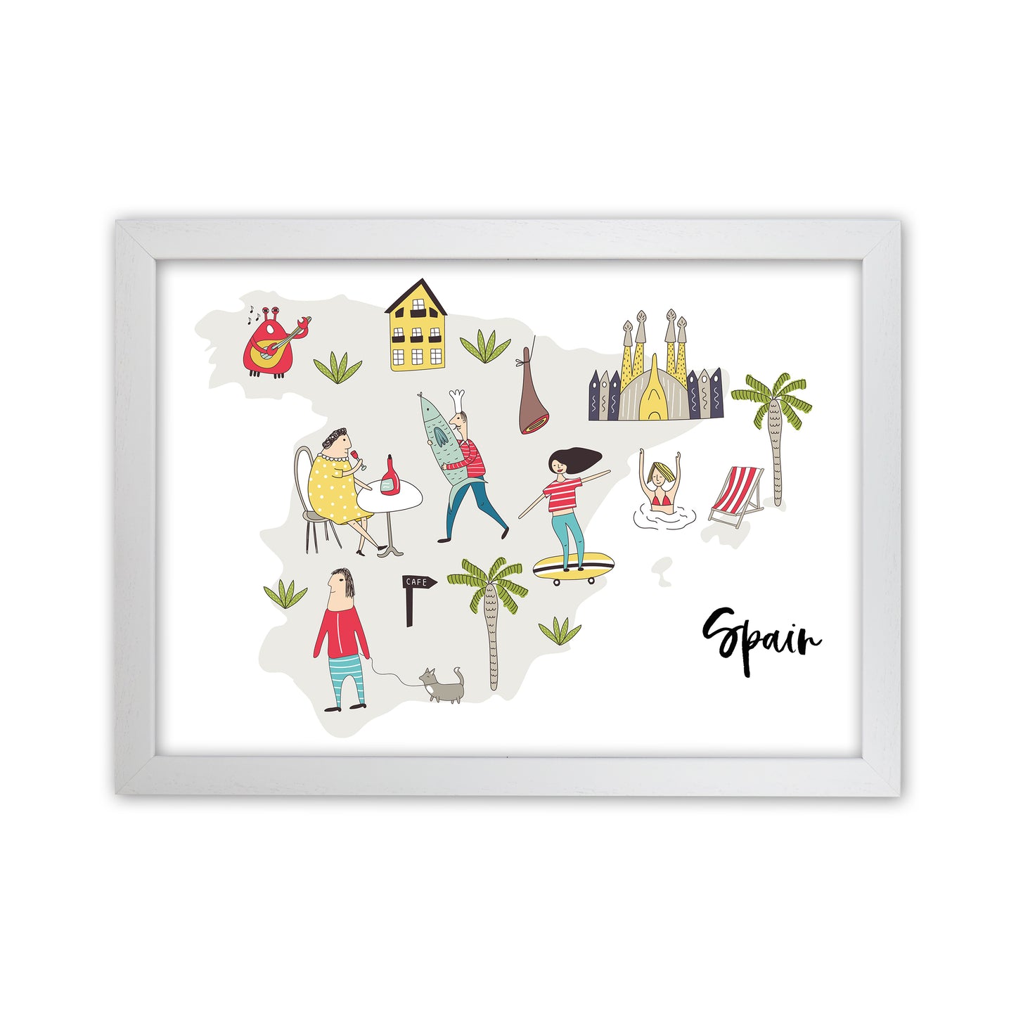 Spain Map Art Print by Pixy Paper White Grain