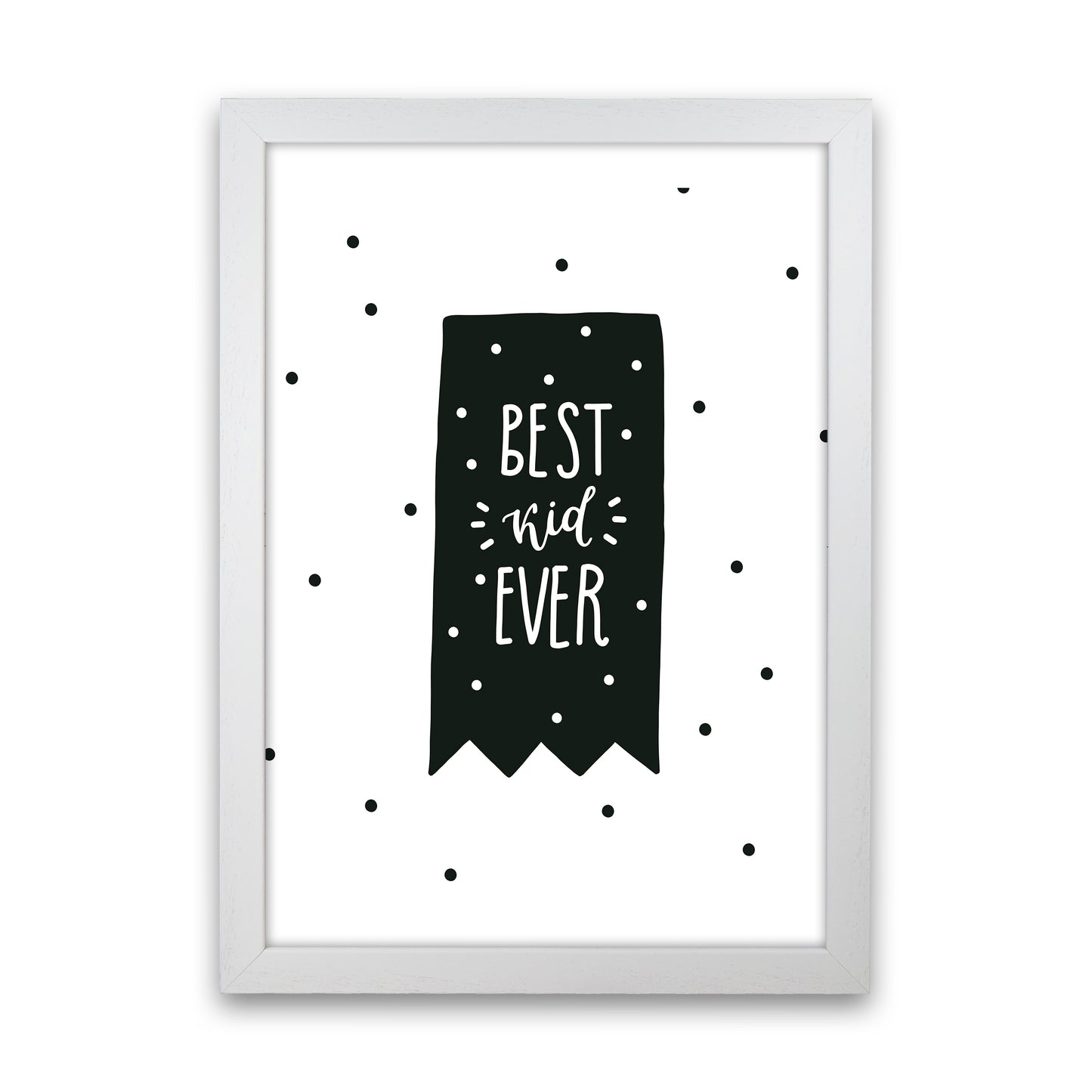 Best Kid Ever Flag Black Super Scandi Art Print by Pixy Paper White Grain