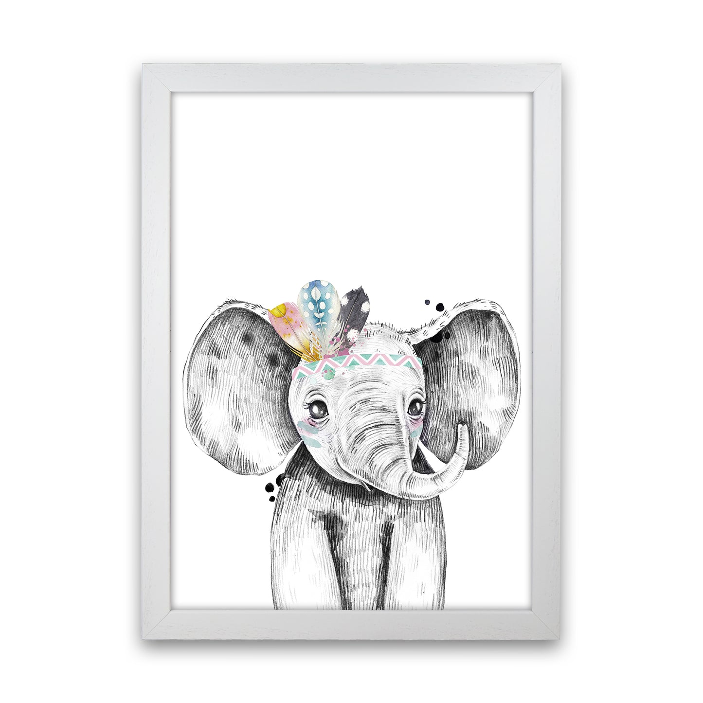 Safari Babies Elephant With Feathers Art Print by Pixy Paper White Grain