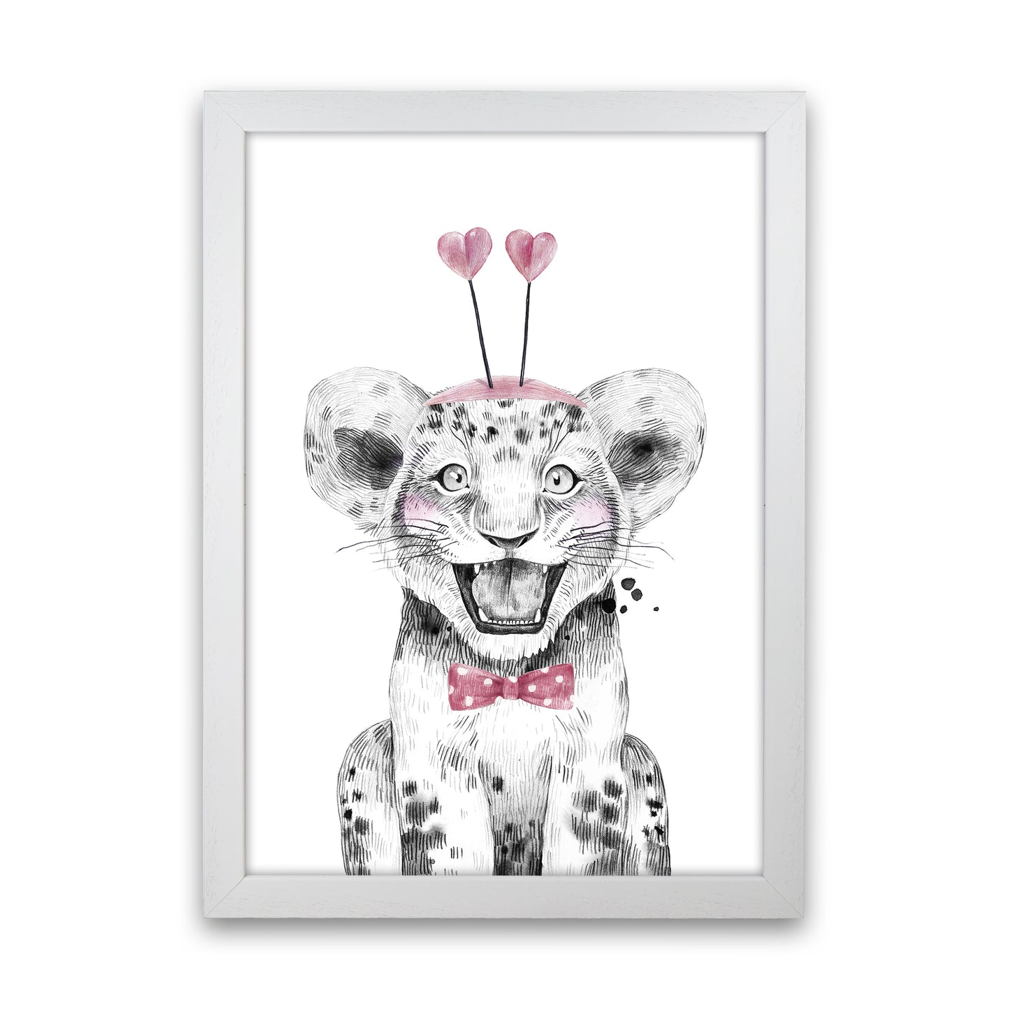 Safari Babies Tiger With Heart Hat Art Print by Pixy Paper White Grain