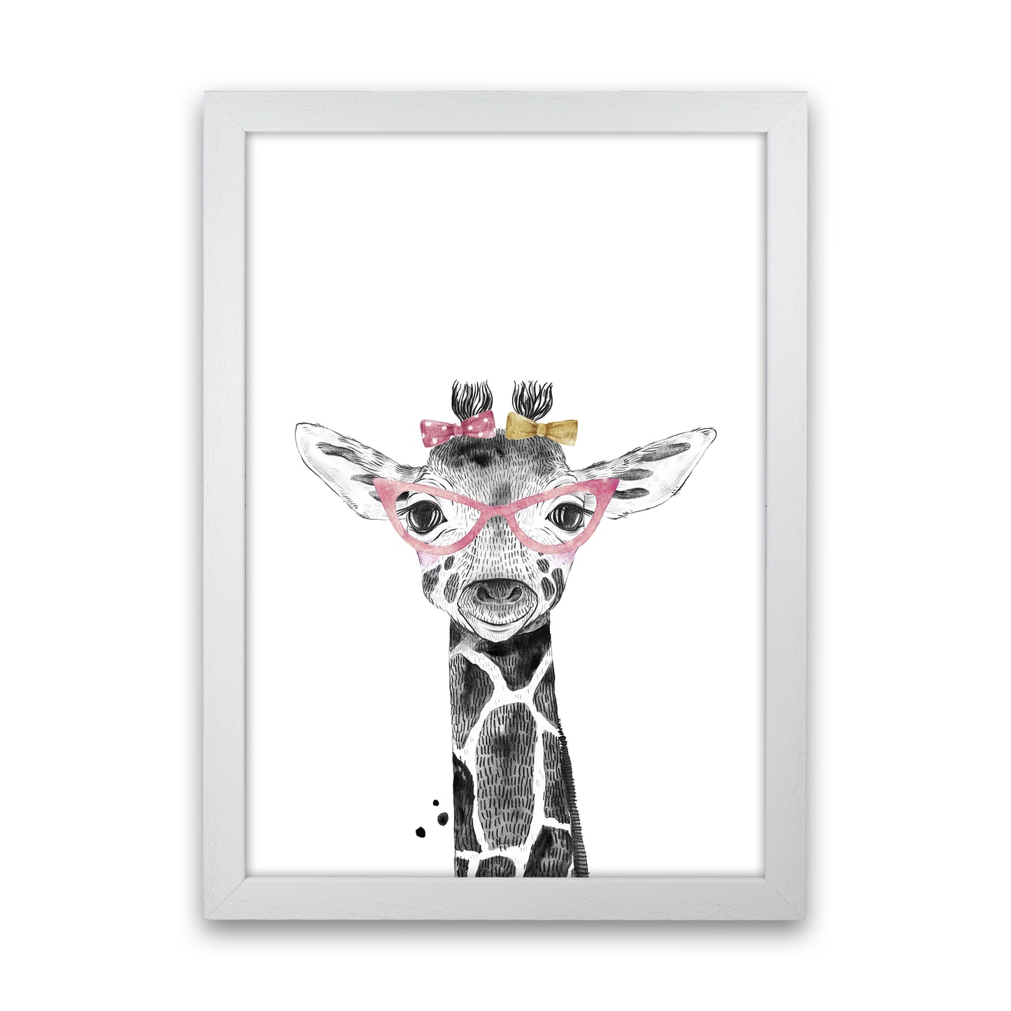 Safari Babies Giraffe With Glasses Art Print by Pixy Paper White Grain