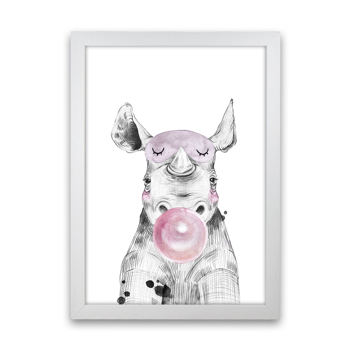 Safari Babies Rhino With Bubble Art Print by Pixy Paper White Grain