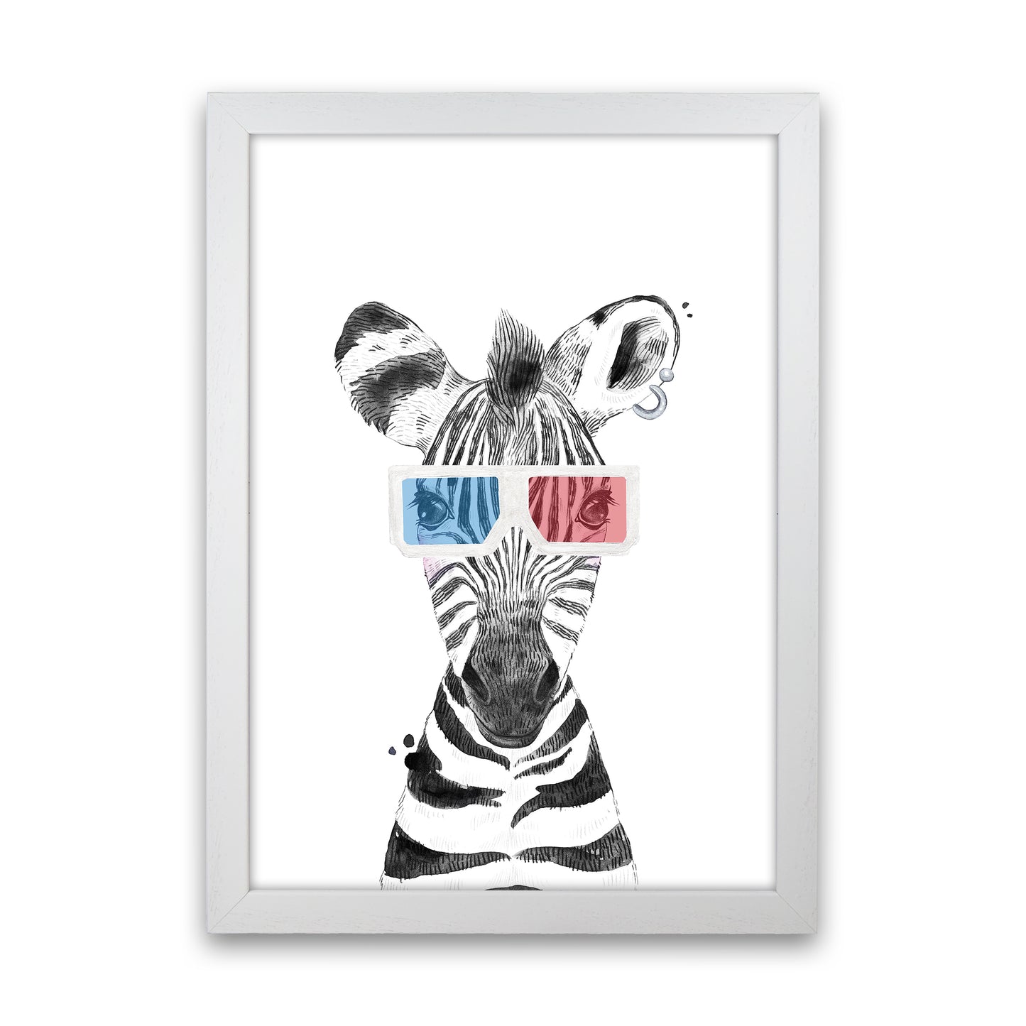 Safari Babies Zebra With Glasses Art Print by Pixy Paper White Grain