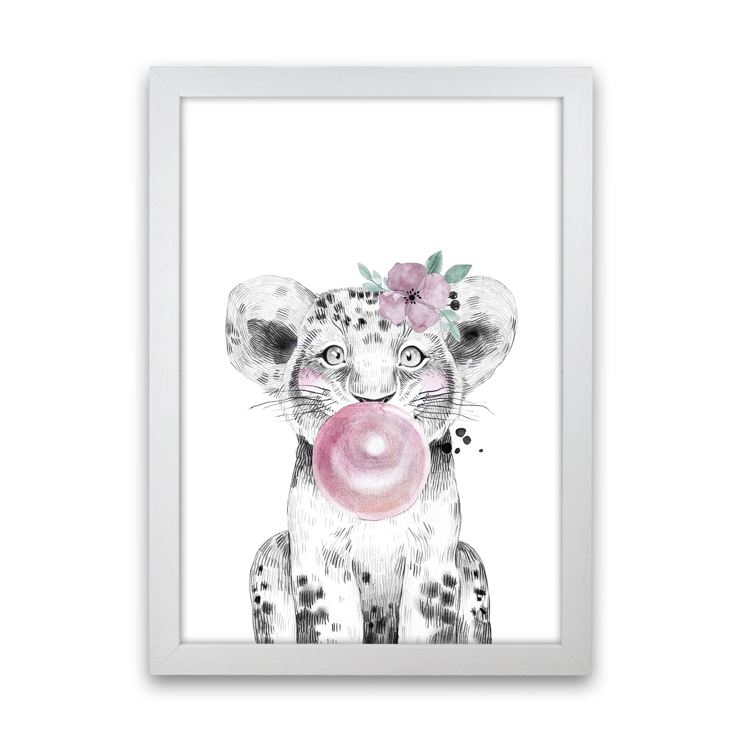 Safari Babies Tiger With Bubble Art Print by Pixy Paper White Grain