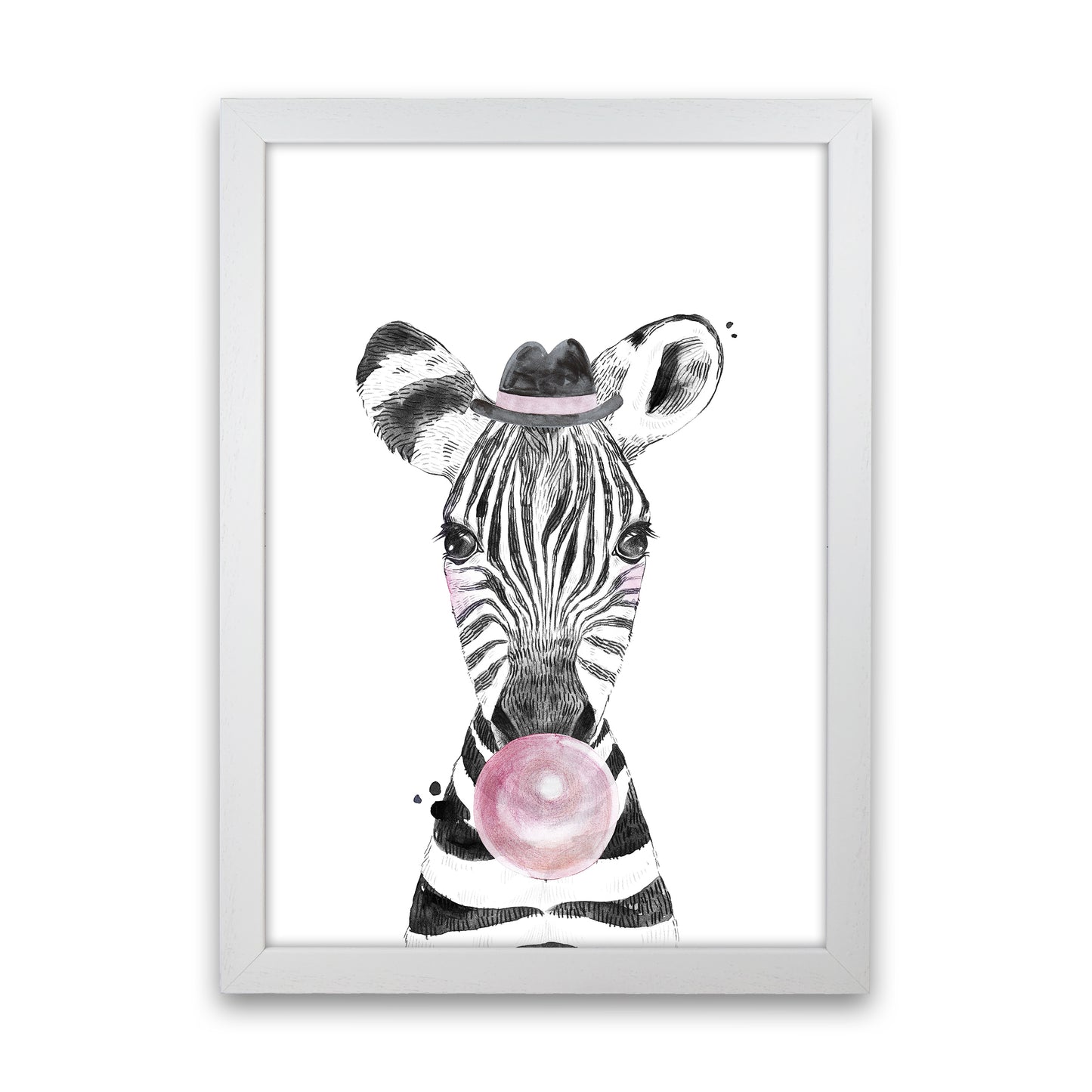 Safari Babies Zebra With Bubble Art Print by Pixy Paper White Grain