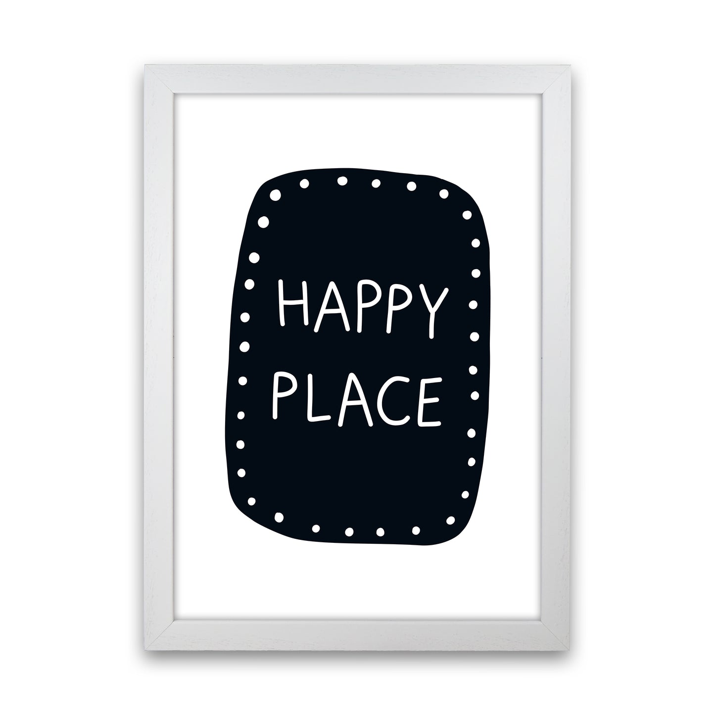 Happy Place Super Scandi Black Art Print by Pixy Paper White Grain