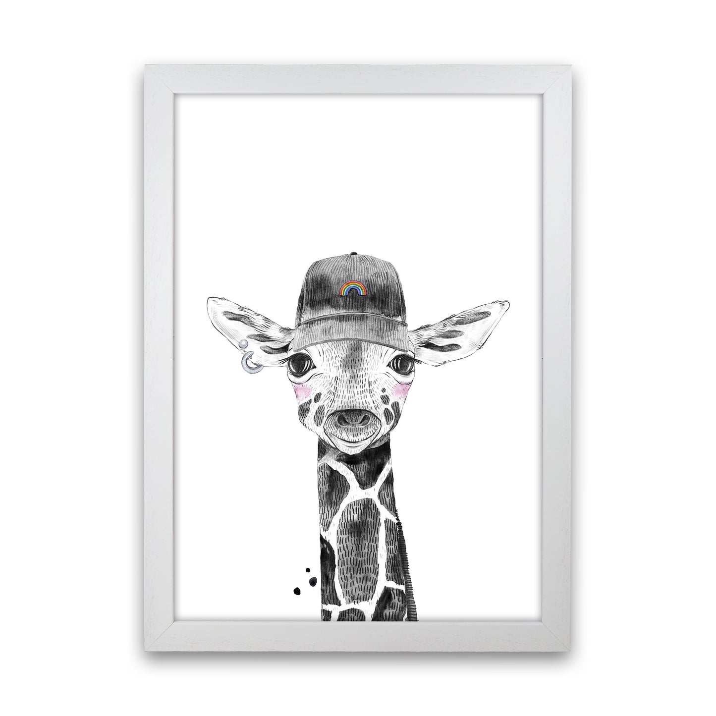 Safari Babies Giraffe With Hat Art Print by Pixy Paper White Grain