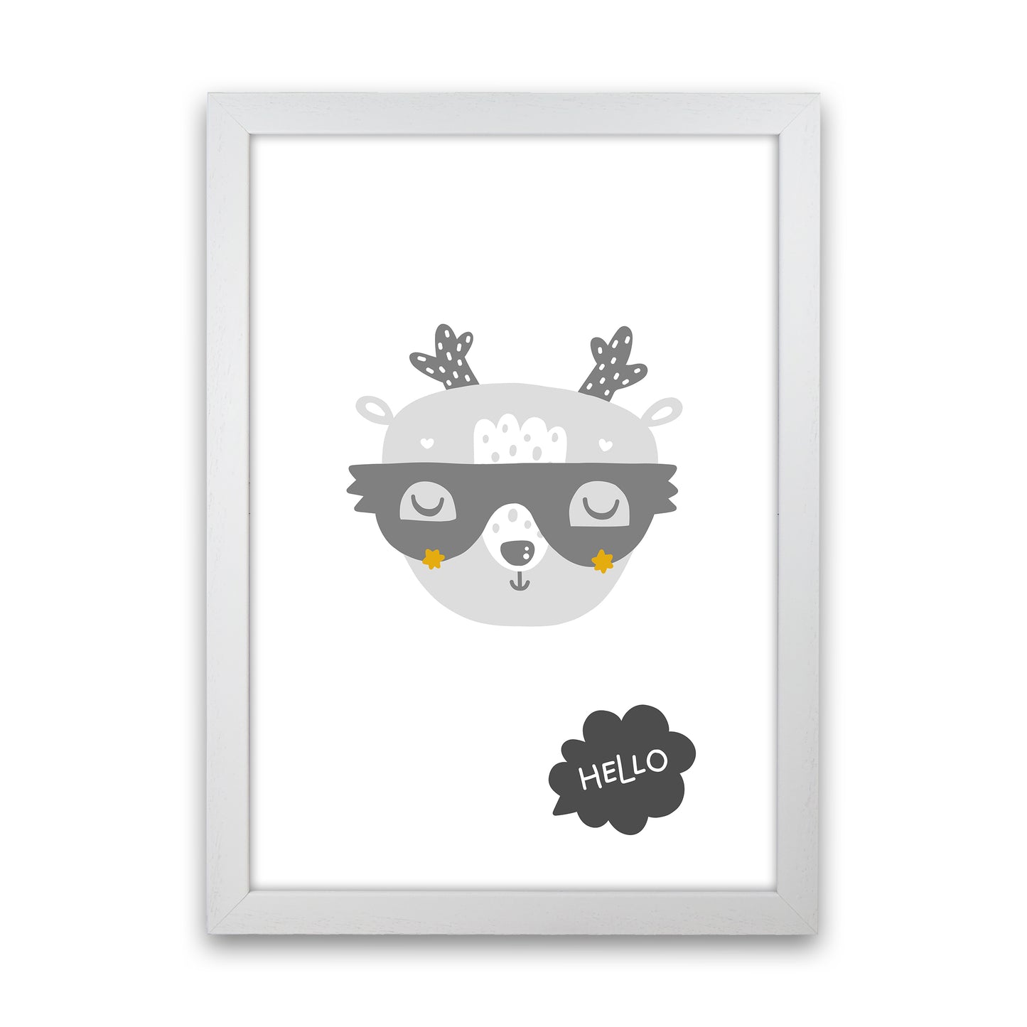 Hello Animal Super Scandi Grey Art Print by Pixy Paper White Grain