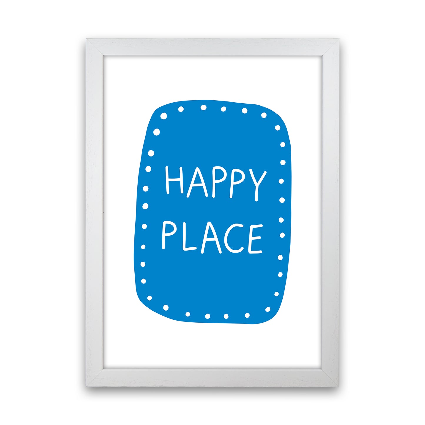 Happy Place Blue Super Scandi Art Print by Pixy Paper White Grain