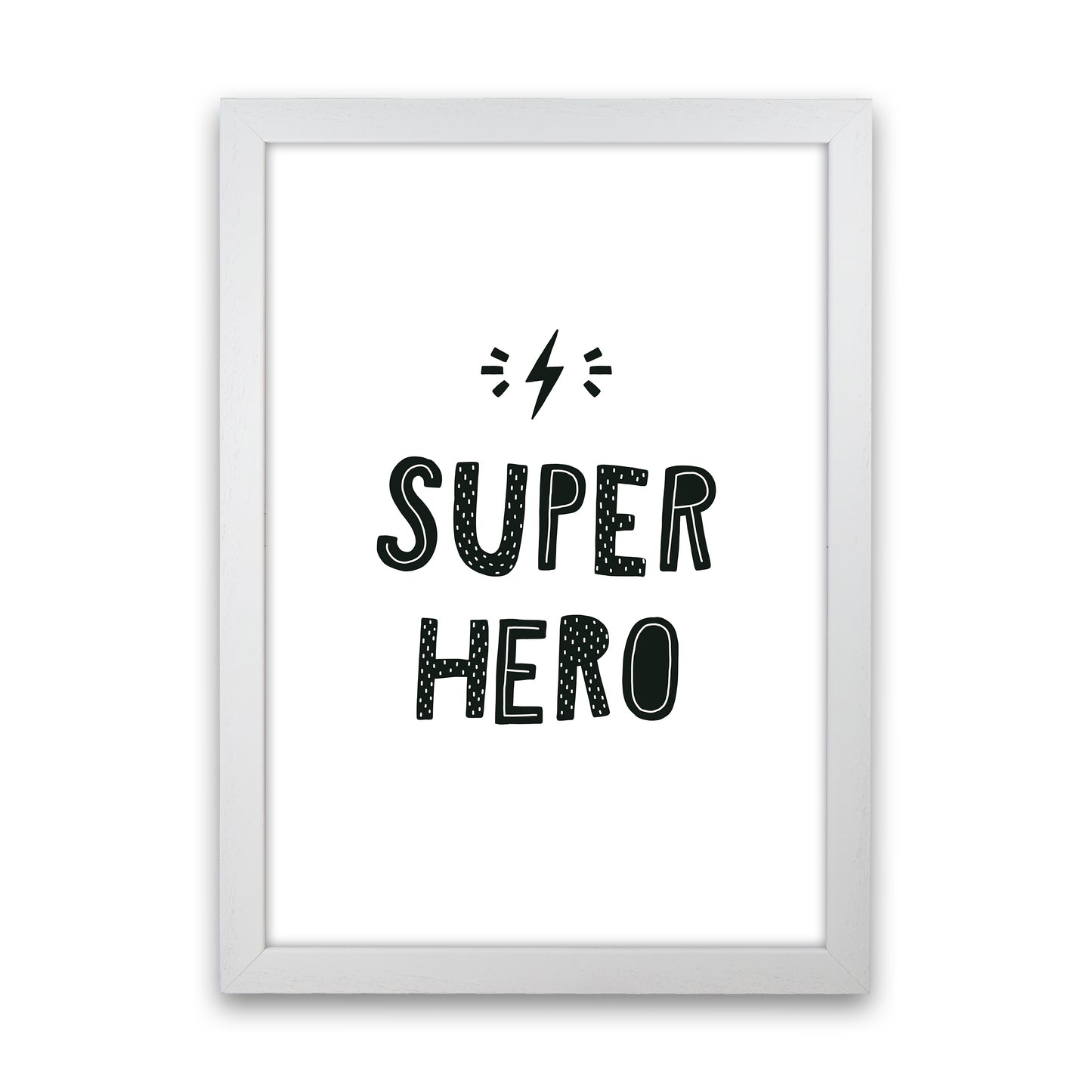 Super Hero Black Super Scandi Art Print by Pixy Paper White Grain
