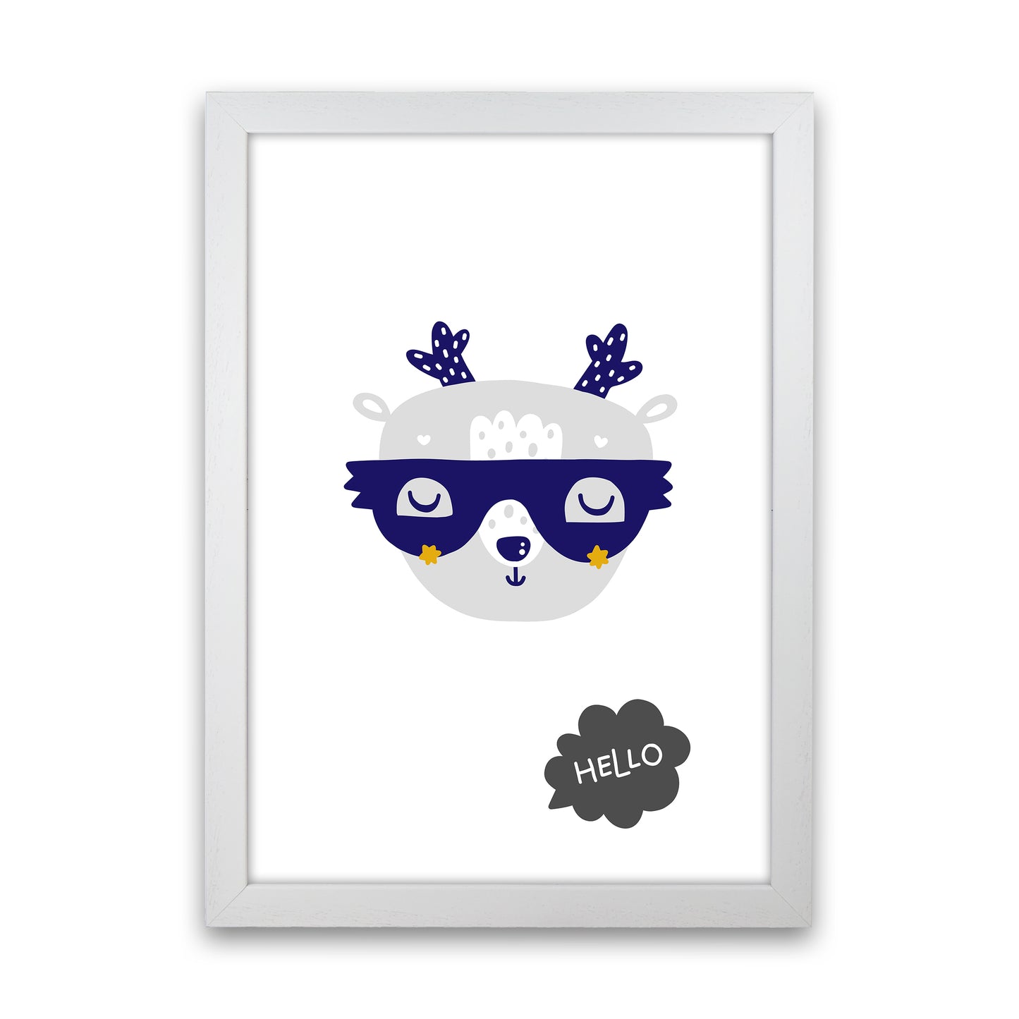 Hello Animal Navy Uper Scandi Art Print by Pixy Paper White Grain
