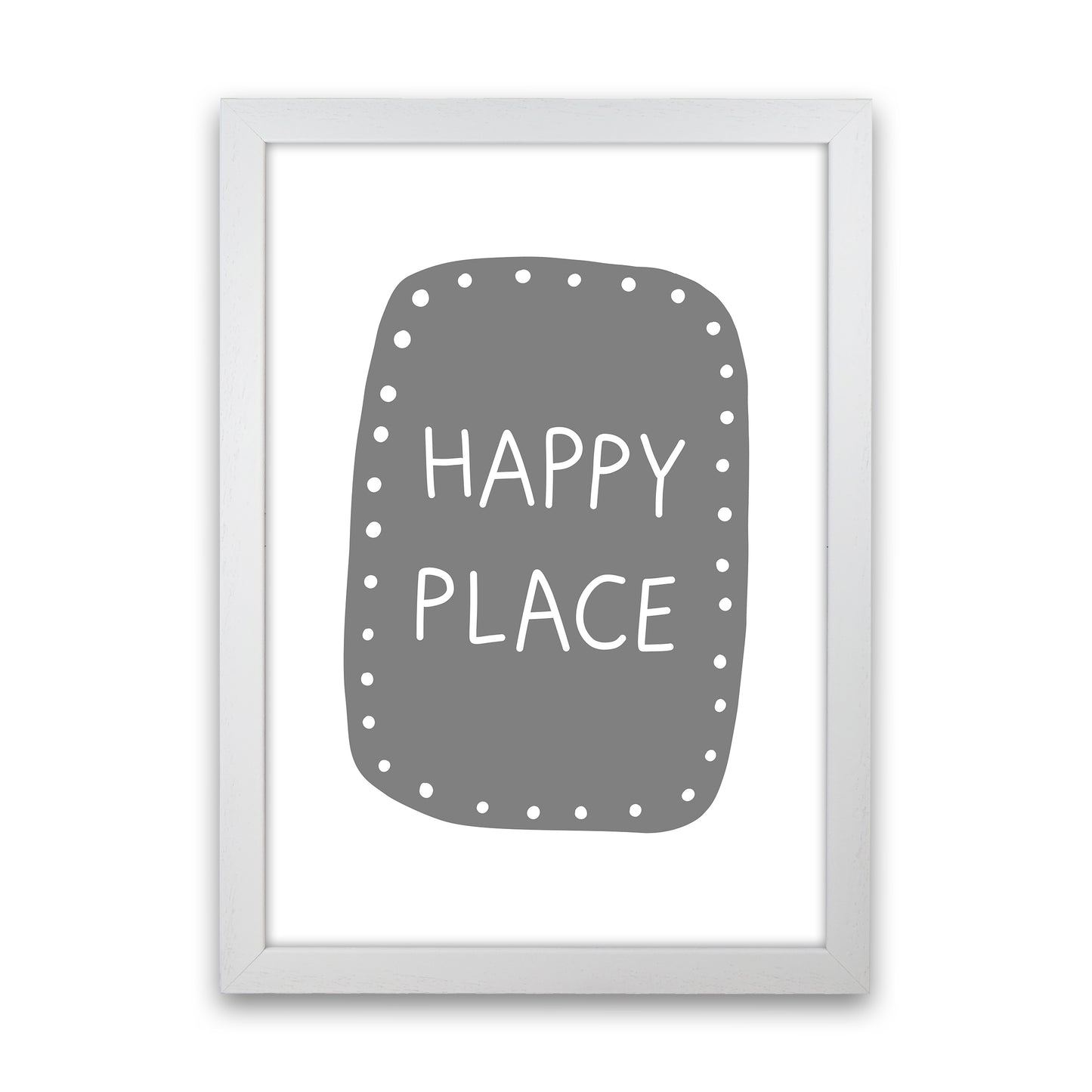 Happy Place Super Scandi Grey Art Print by Pixy Paper White Grain