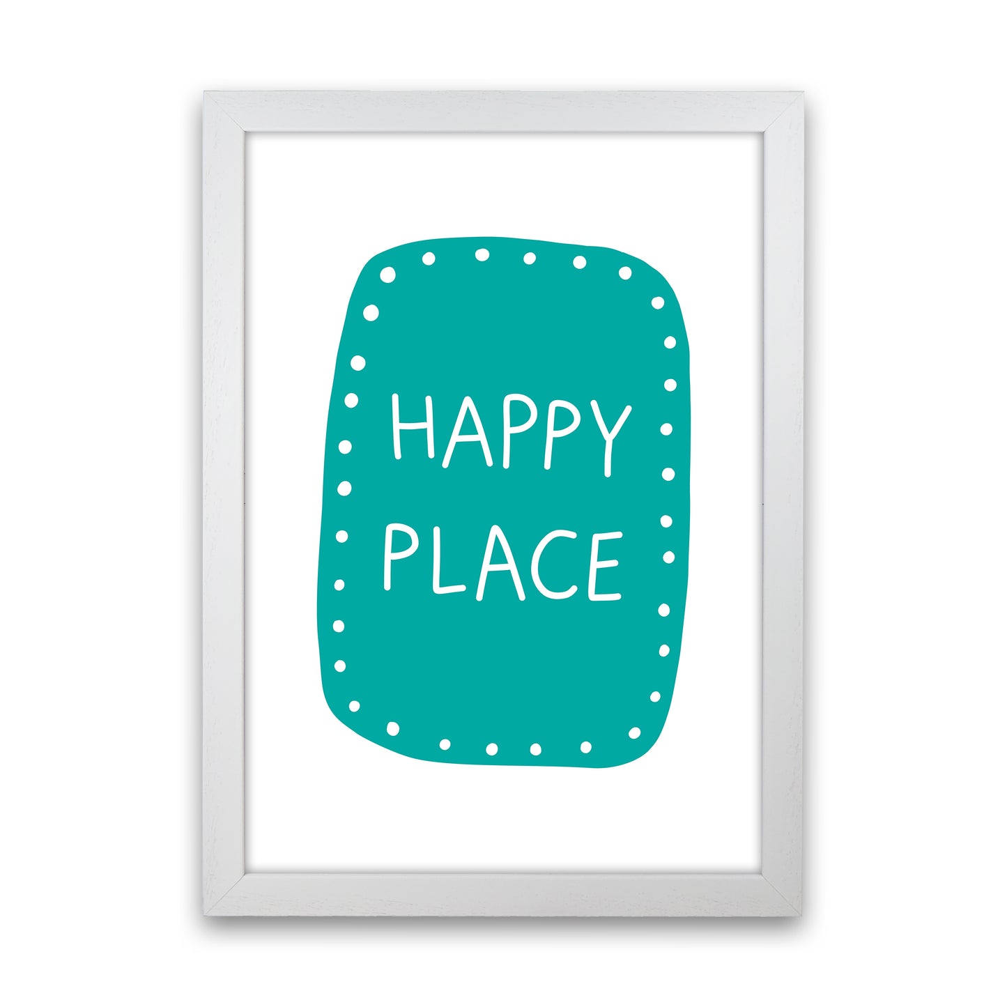 Happy Place Teal Super Scandi Art Print by Pixy Paper White Grain