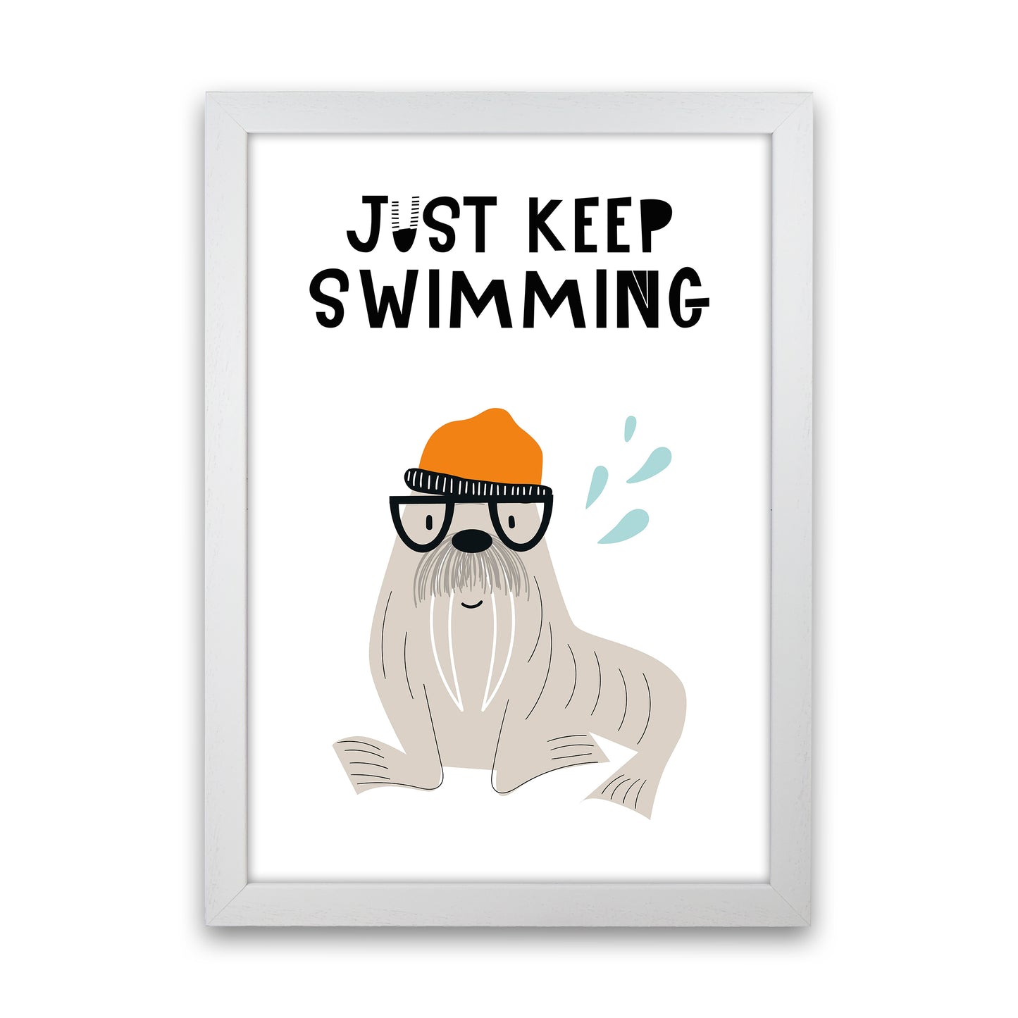 Just Keep Swimming Animal Pop Art Print by Pixy Paper White Grain