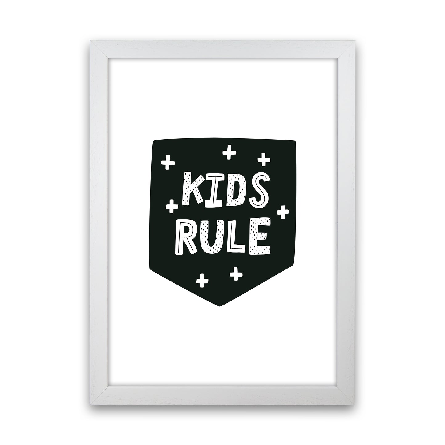 Kids Rule Black Super Scandi Art Print by Pixy Paper White Grain