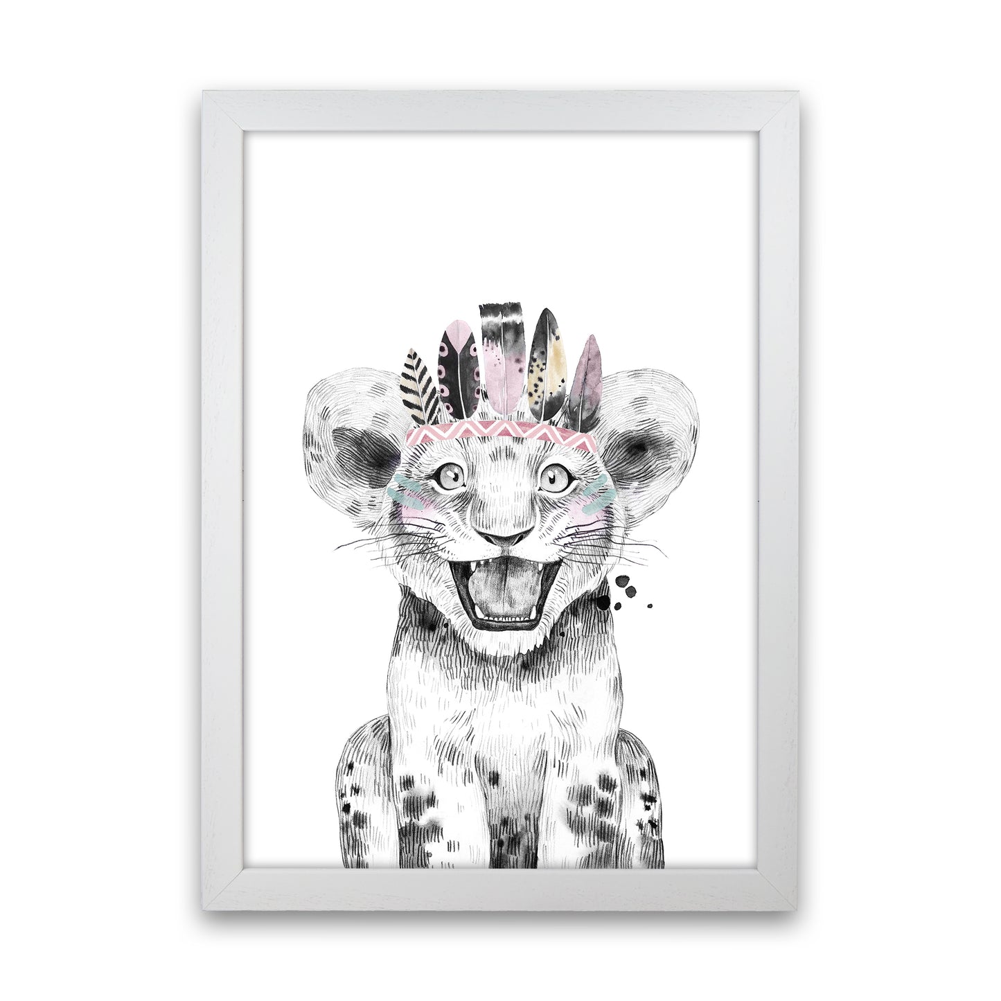 Safari Babies Tiger Feathers Art Print by Pixy Paper White Grain