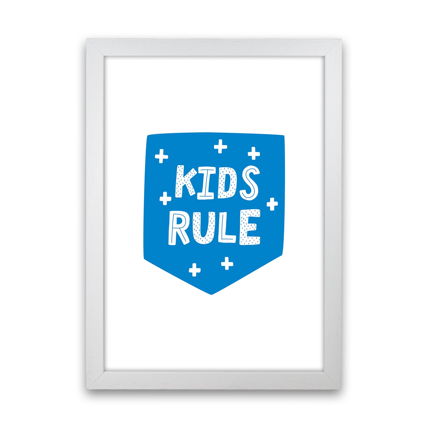 Kids Rule Blue Super Scandi Art Print by Pixy Paper White Grain