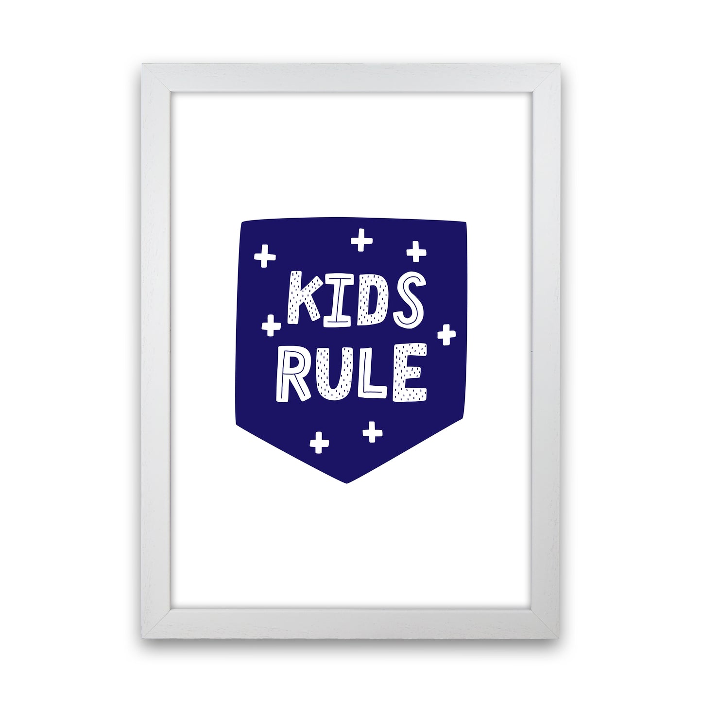 Kids Rule Navy Super Scandi Art Print by Pixy Paper White Grain