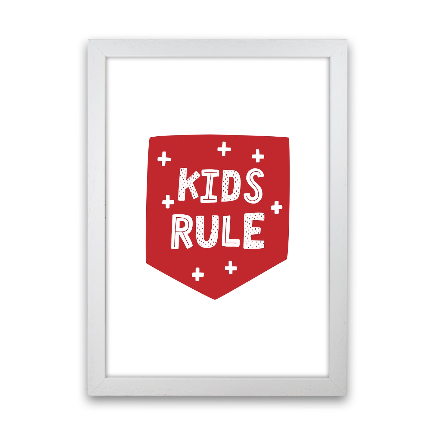 Kids Rule Red Super Scandi Art Print by Pixy Paper White Grain