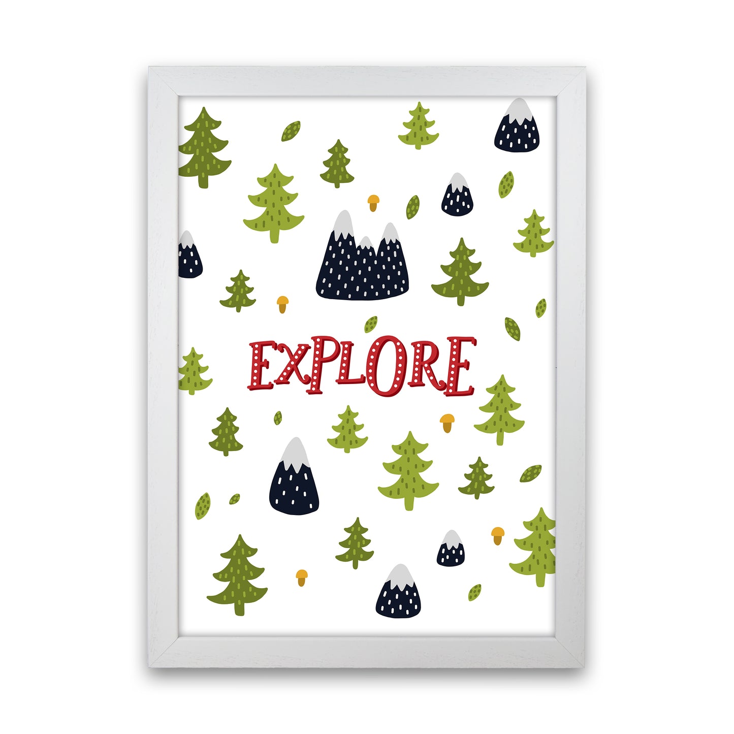 Little Explorer Trees Red Art Print by Pixy Paper White Grain