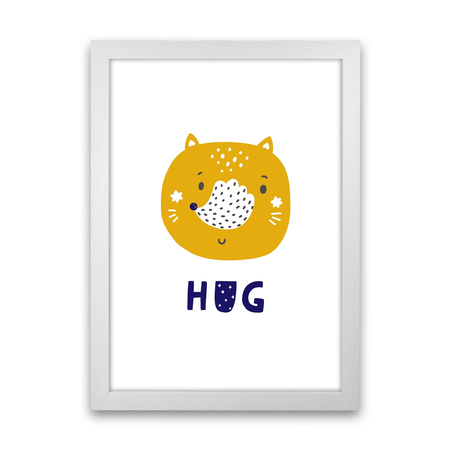 Fox Hug Navy Super Scandi Art Print by Pixy Paper White Grain