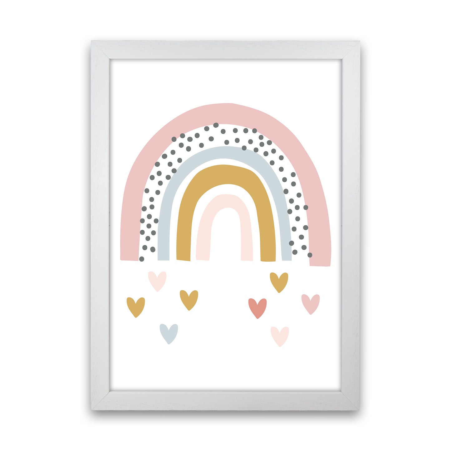 Rainbow With Heart Drops Art Print by Pixy Paper White Grain