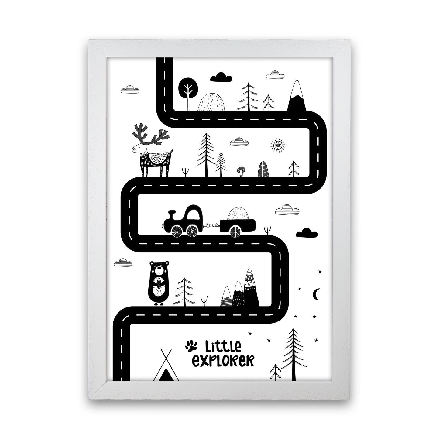 Little Explorer Track Art Print by Pixy Paper White Grain