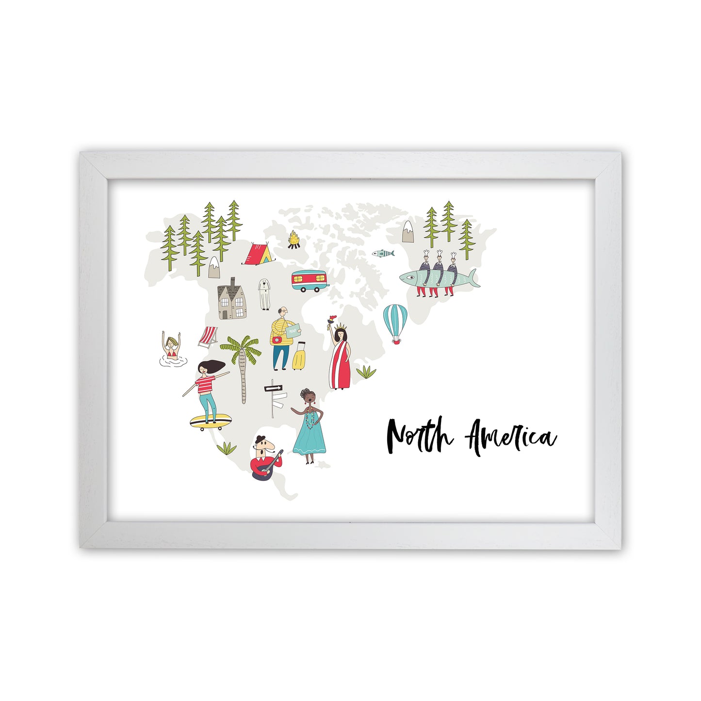 North America Map Art Print by Pixy Paper White Grain
