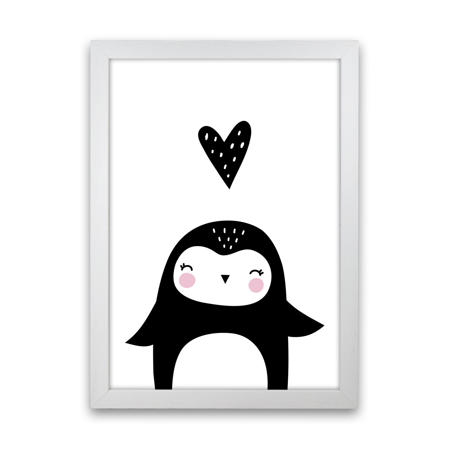 Penguin With Heart Art Print by Pixy Paper White Grain