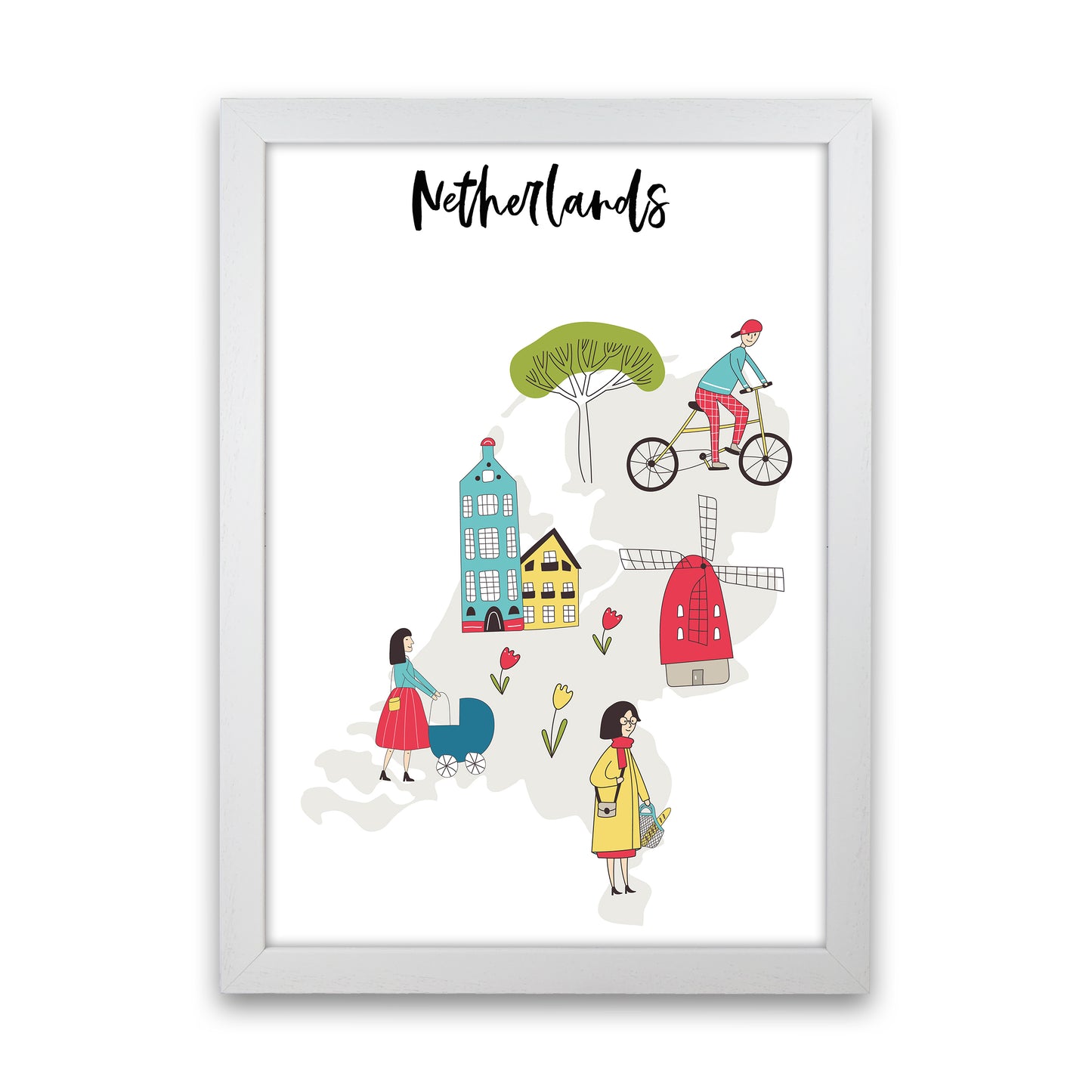 Netherlands Map Art Print by Pixy Paper White Grain