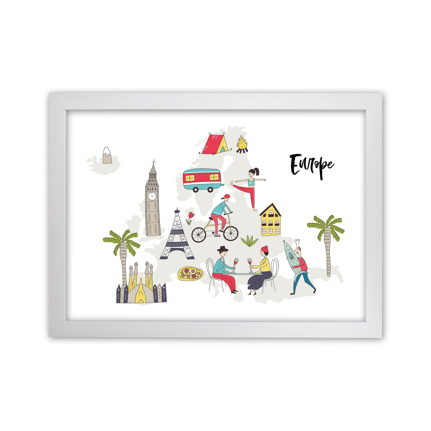 Europe Map Art Print by Pixy Paper White Grain