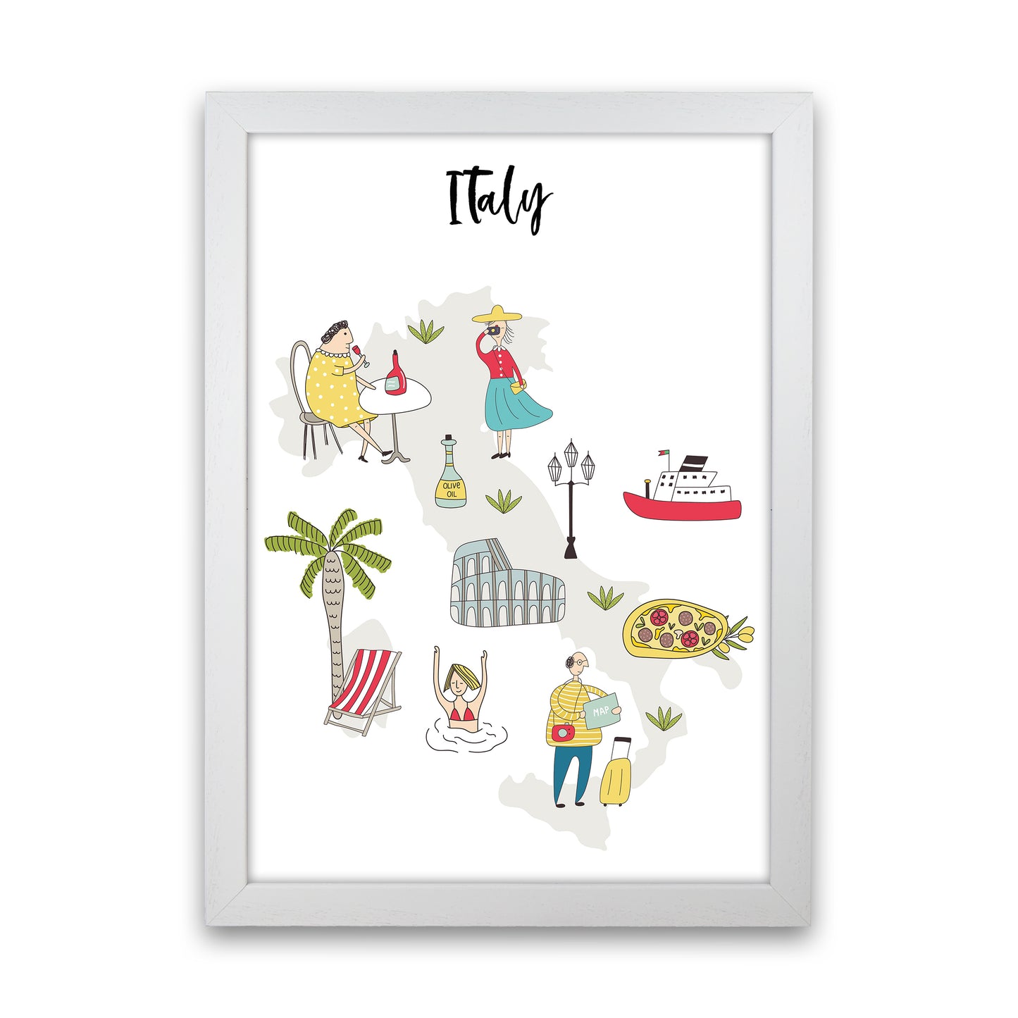 Italy Map Art Print by Pixy Paper White Grain