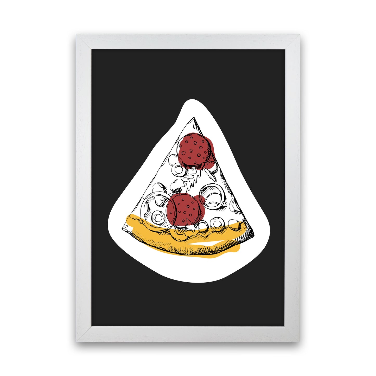 Kitchen Pop Pizza Off Black Art Print by Pixy Paper White Grain