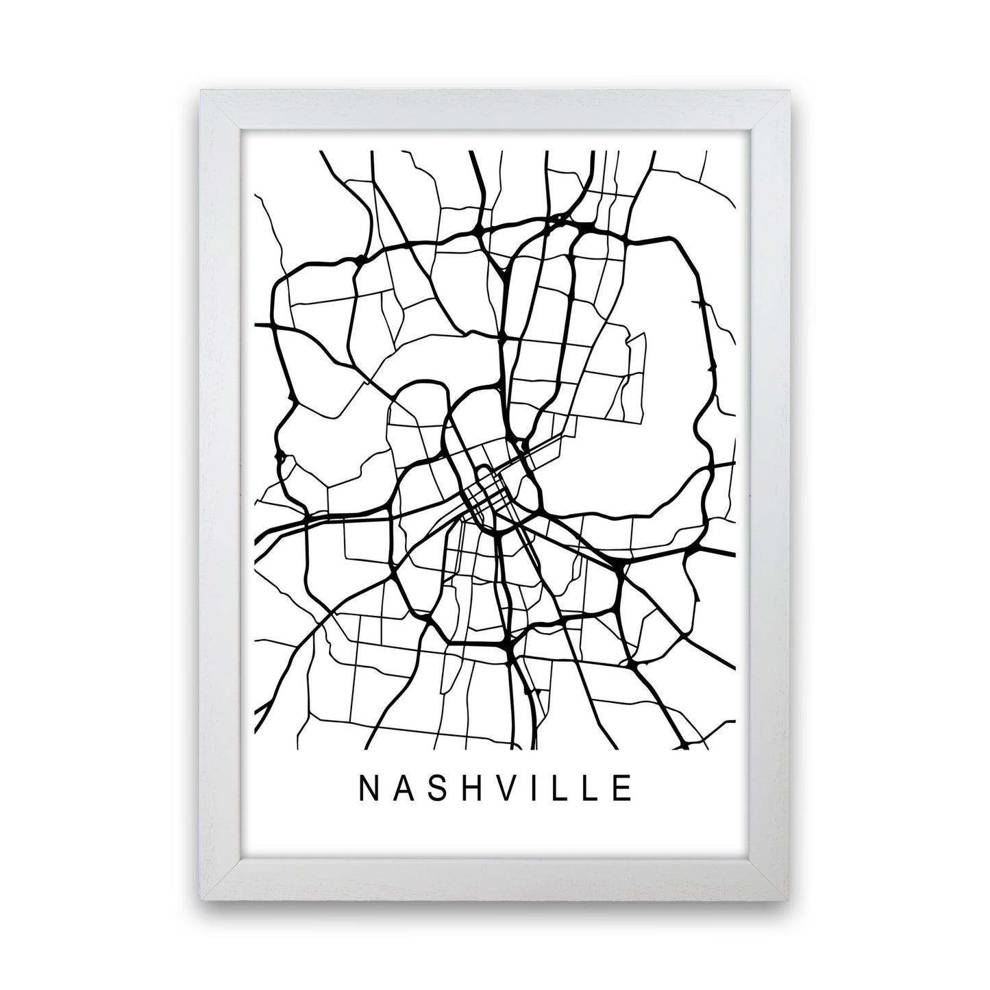 Nashville Map Art Print by Pixy Paper White Grain