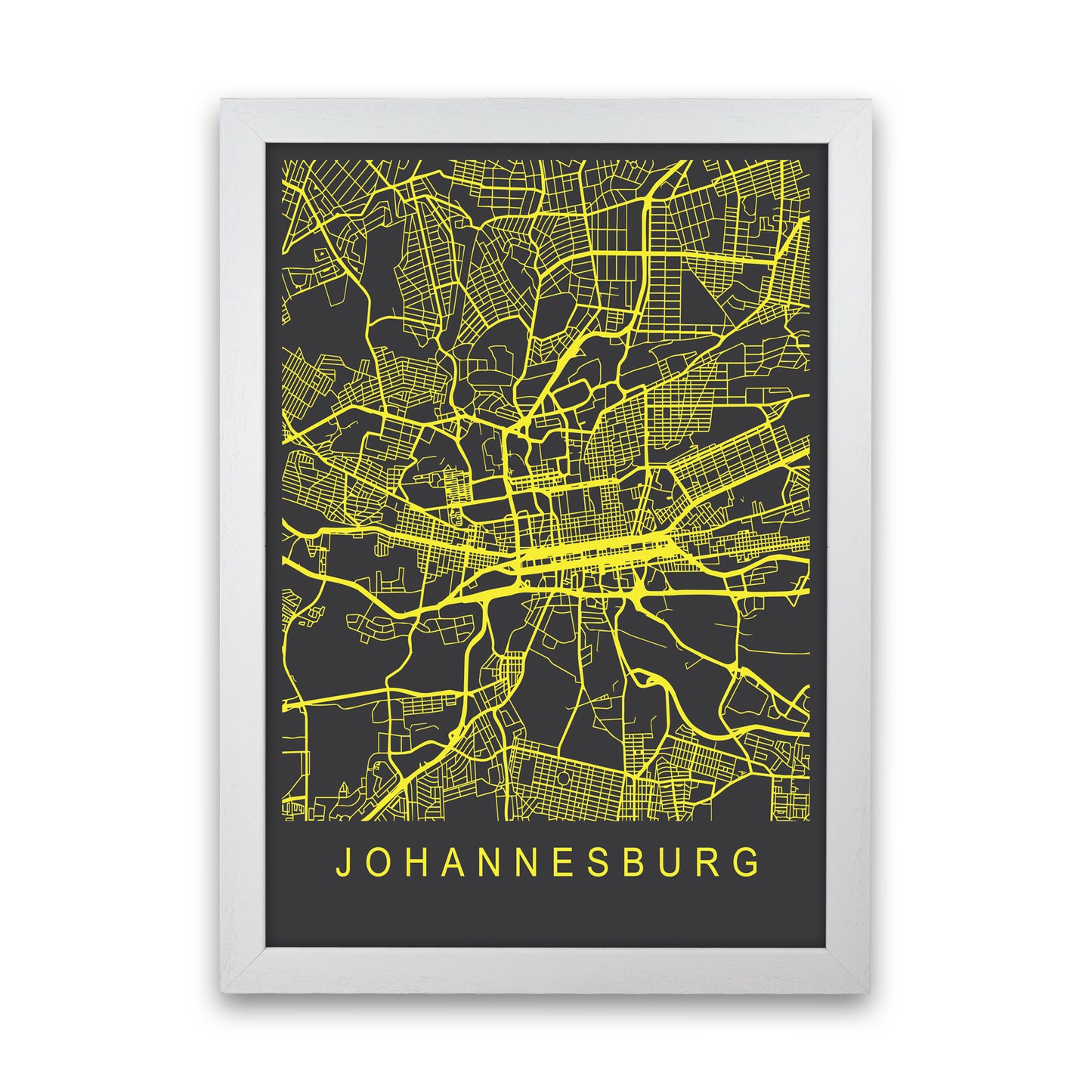 Johannesburg Map Neon Art Print by Pixy Paper White Grain