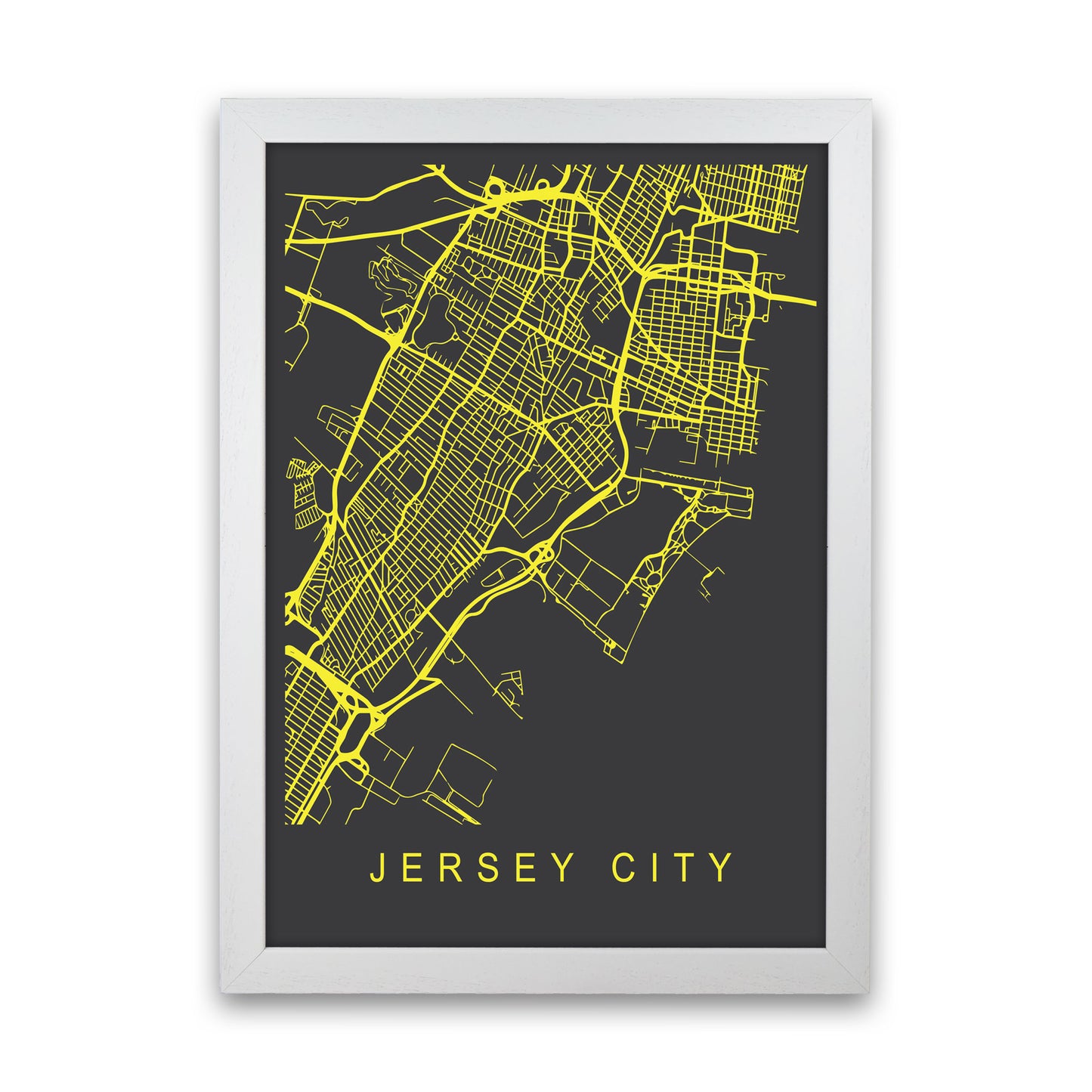 Jersey Map Neon Art Print by Pixy Paper White Grain