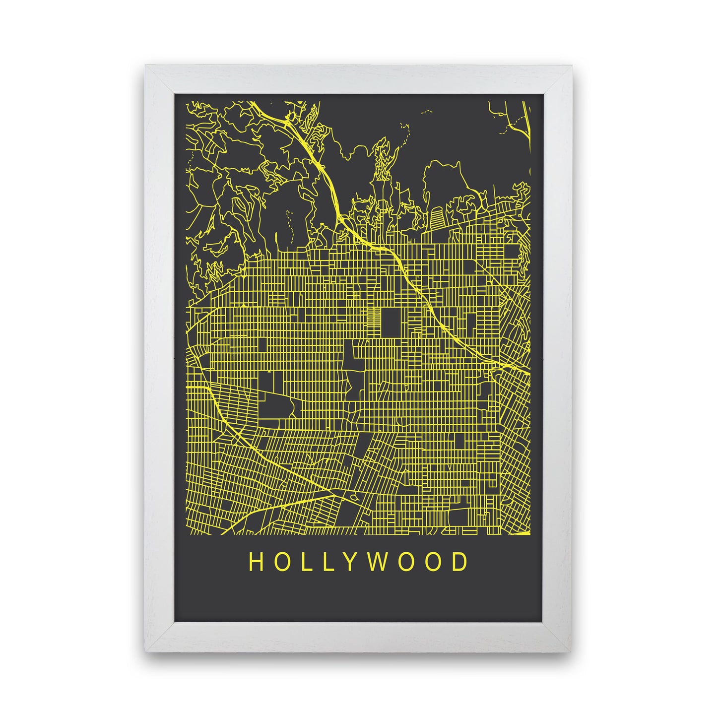 Hollywood Map Neon Art Print by Pixy Paper White Grain