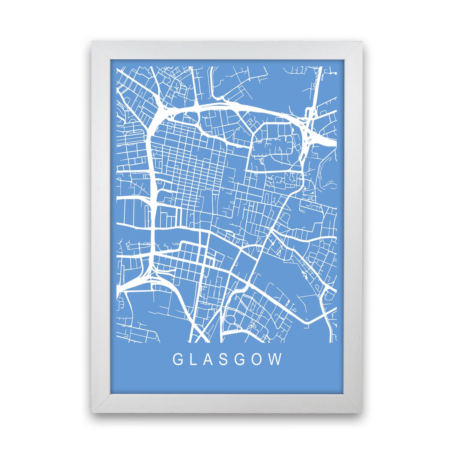 Glasgow Map Blueprint Art Print by Pixy Paper White Grain