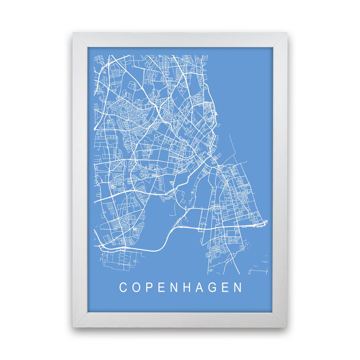 Copenhagen Map Blueprint Art Print by Pixy Paper White Grain