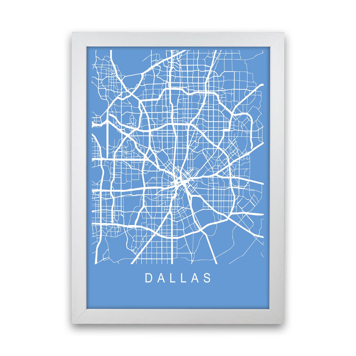 Dallas Map Blueprint Art Print by Pixy Paper White Grain