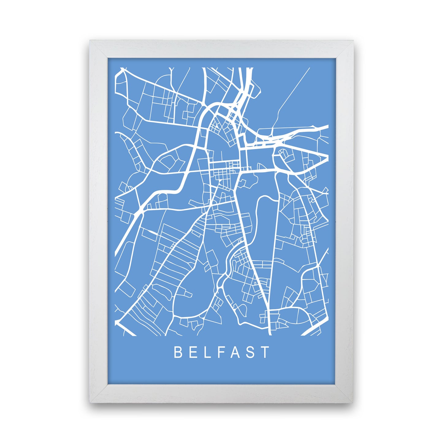 Belfast Map Blueprint Art Print by Pixy Paper White Grain