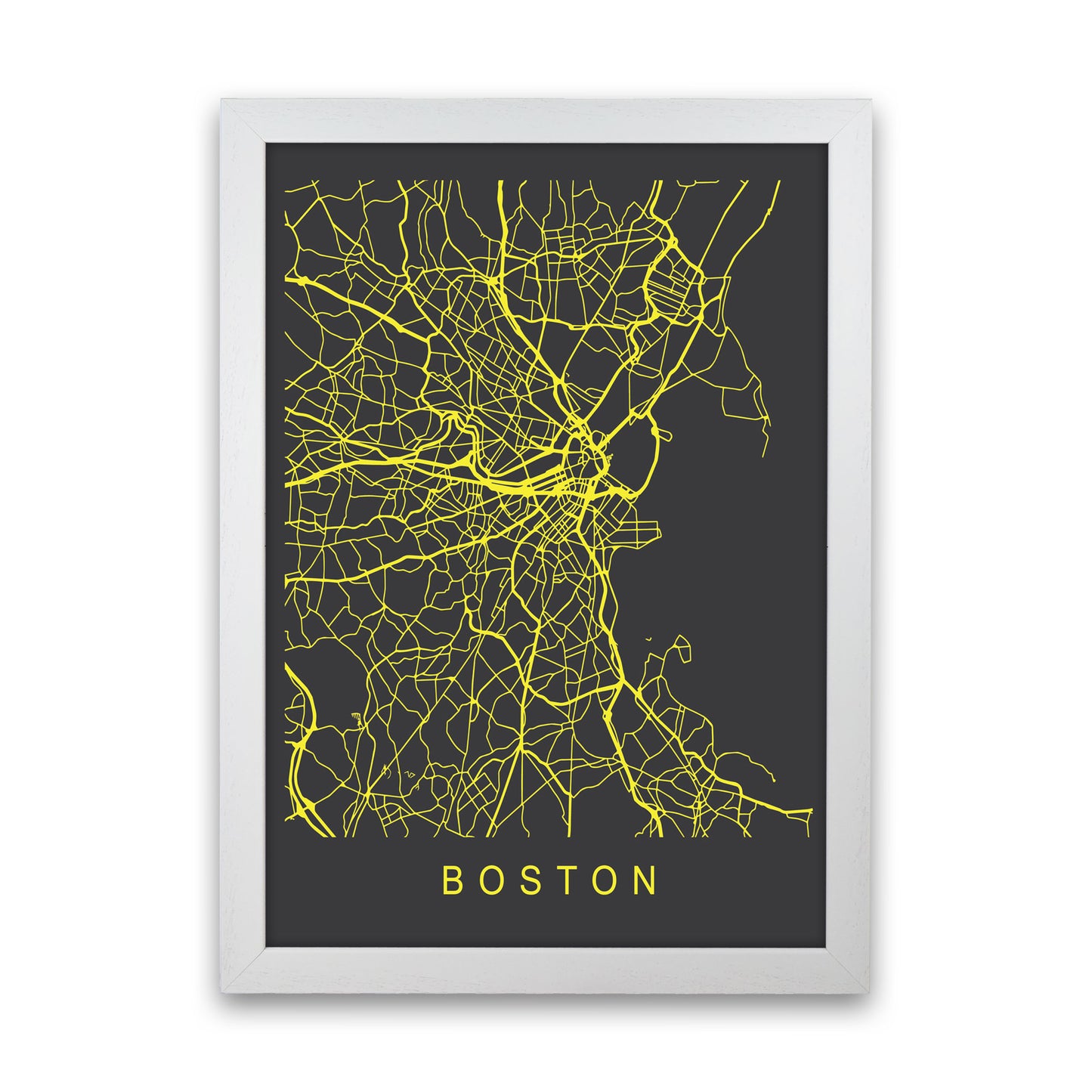 Boston Map Neon Art Print by Pixy Paper White Grain