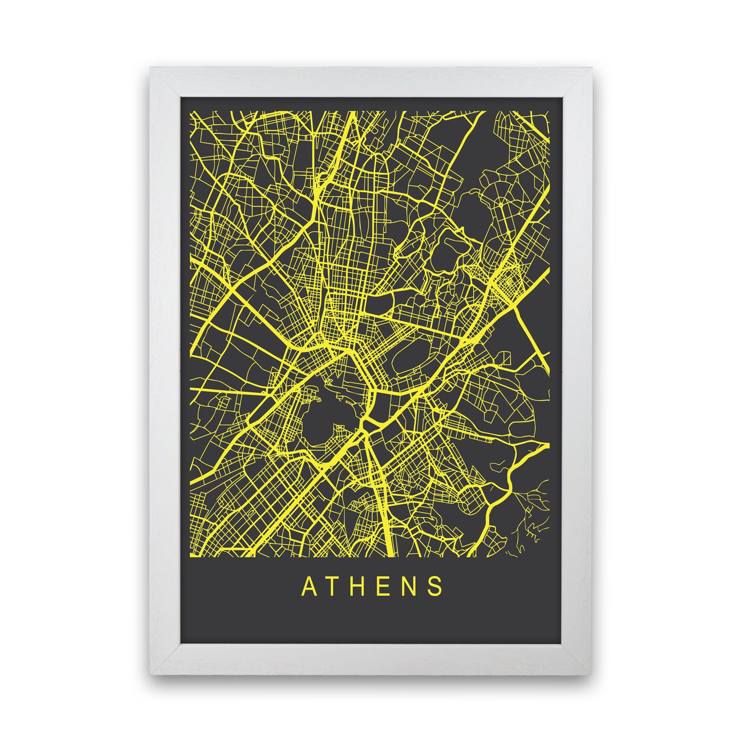 Athens Map Neon Art Print by Pixy Paper White Grain