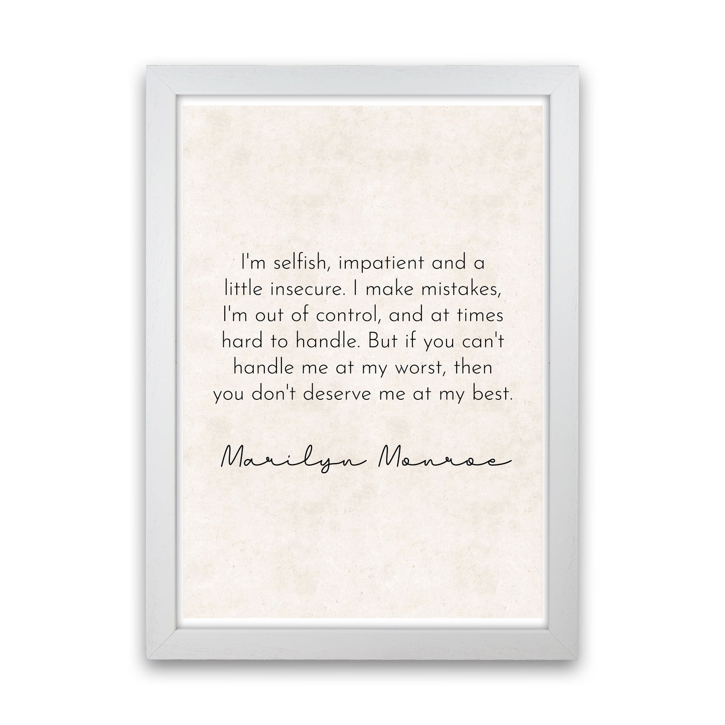 I'm Selfish - Marilyn Monroe Art Print by Pixy Paper White Grain