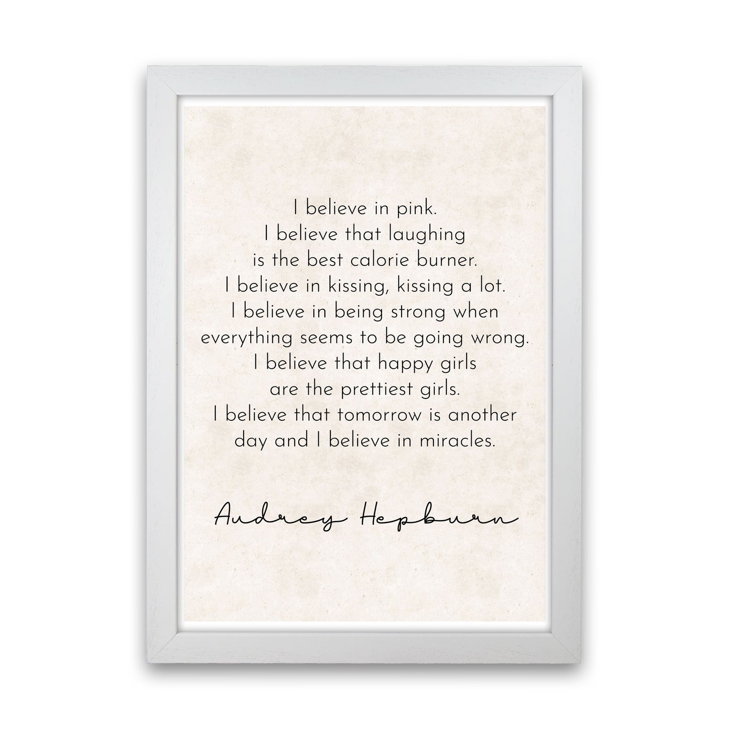 Happy Girls Are The Prettiest - Audrey Hepburn Art Print by Pixy Paper White Grain