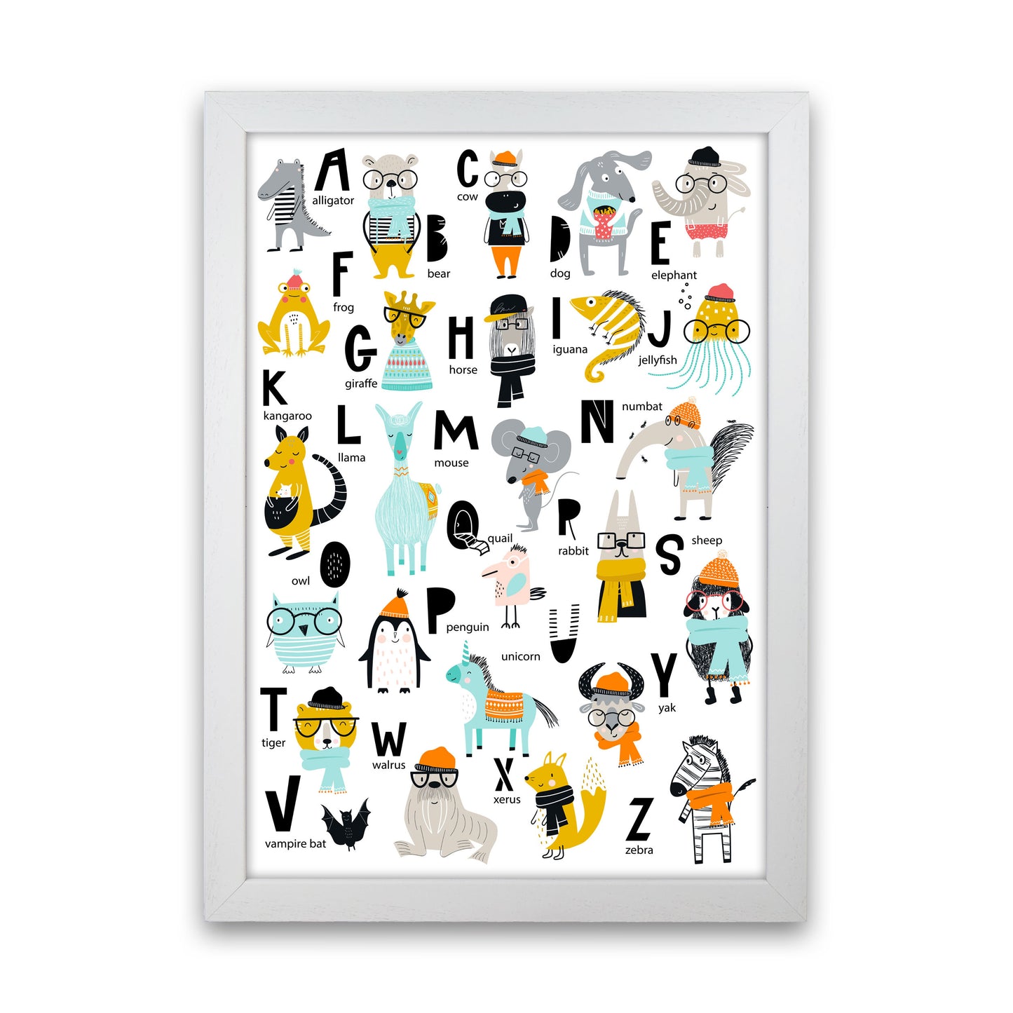 ABC Animals cool Art Print by Pixy Paper White Grain